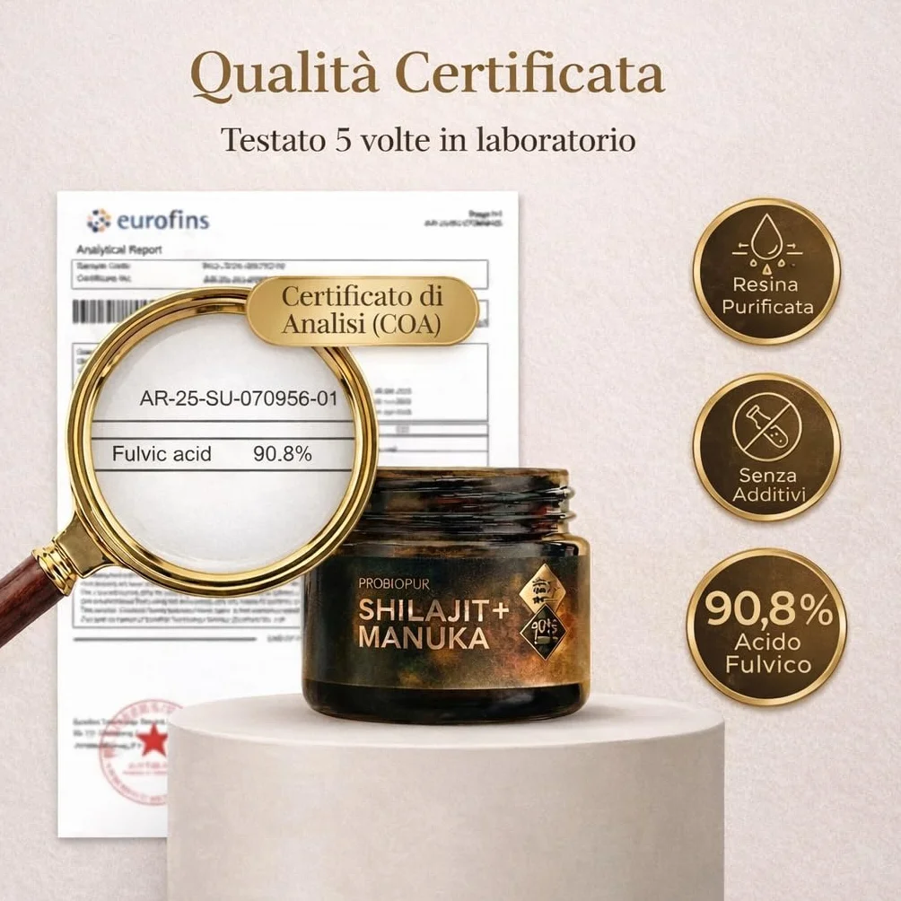 PROBIOPUR – Shilajit + Miele di Manuka (50 g) – Formula esclusiva 2 in 1 – Resina 100% pura dell’Himalaya + Manuka MGO 200+ – 90% acido fulvico – 100% naturale