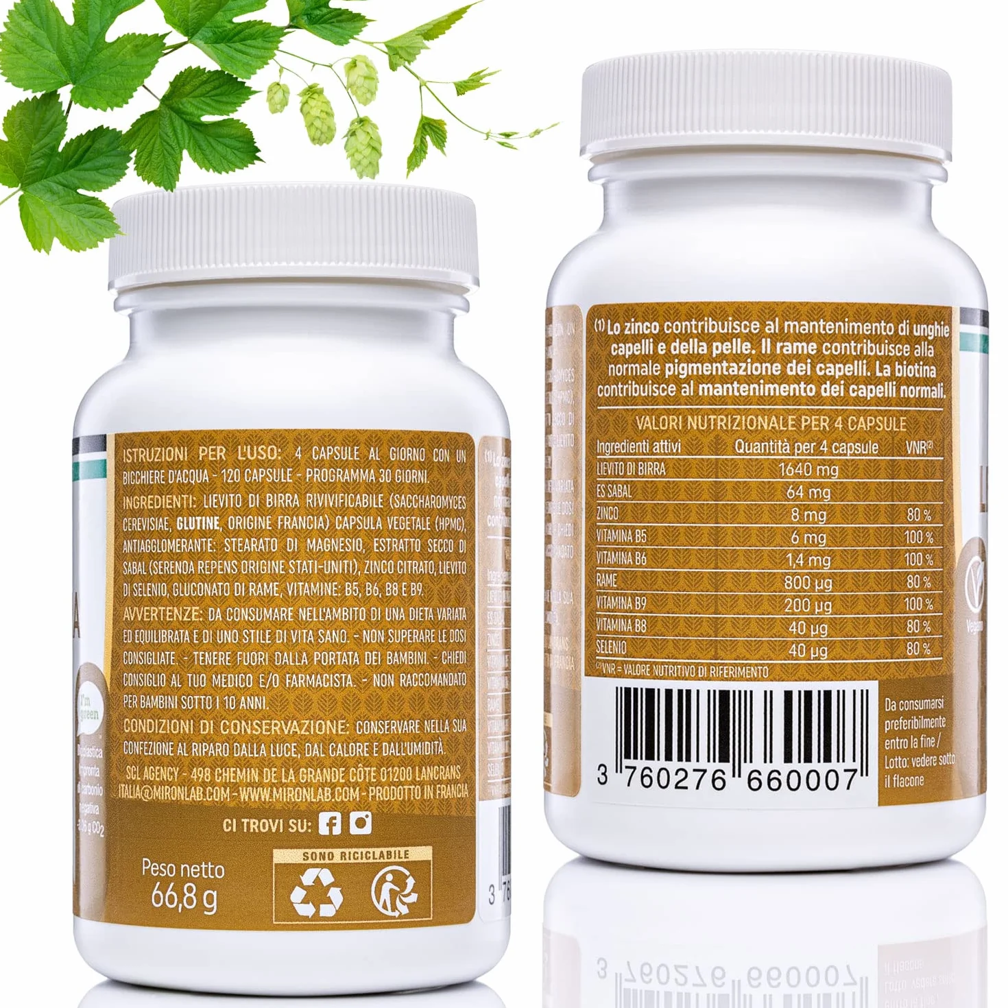 MIRONLAB Lievito di Birra Alto Dosaggio 1640mg Integratore Crescita Capelli Pelle Unghie 120 Capsule