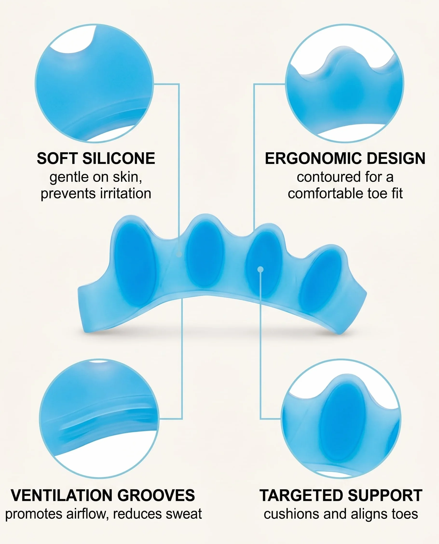 Separatore Dita Piede 4 Pezzi Distanziatori in Silicone per Alluce Valgo, Dita a Martello e Borsiti