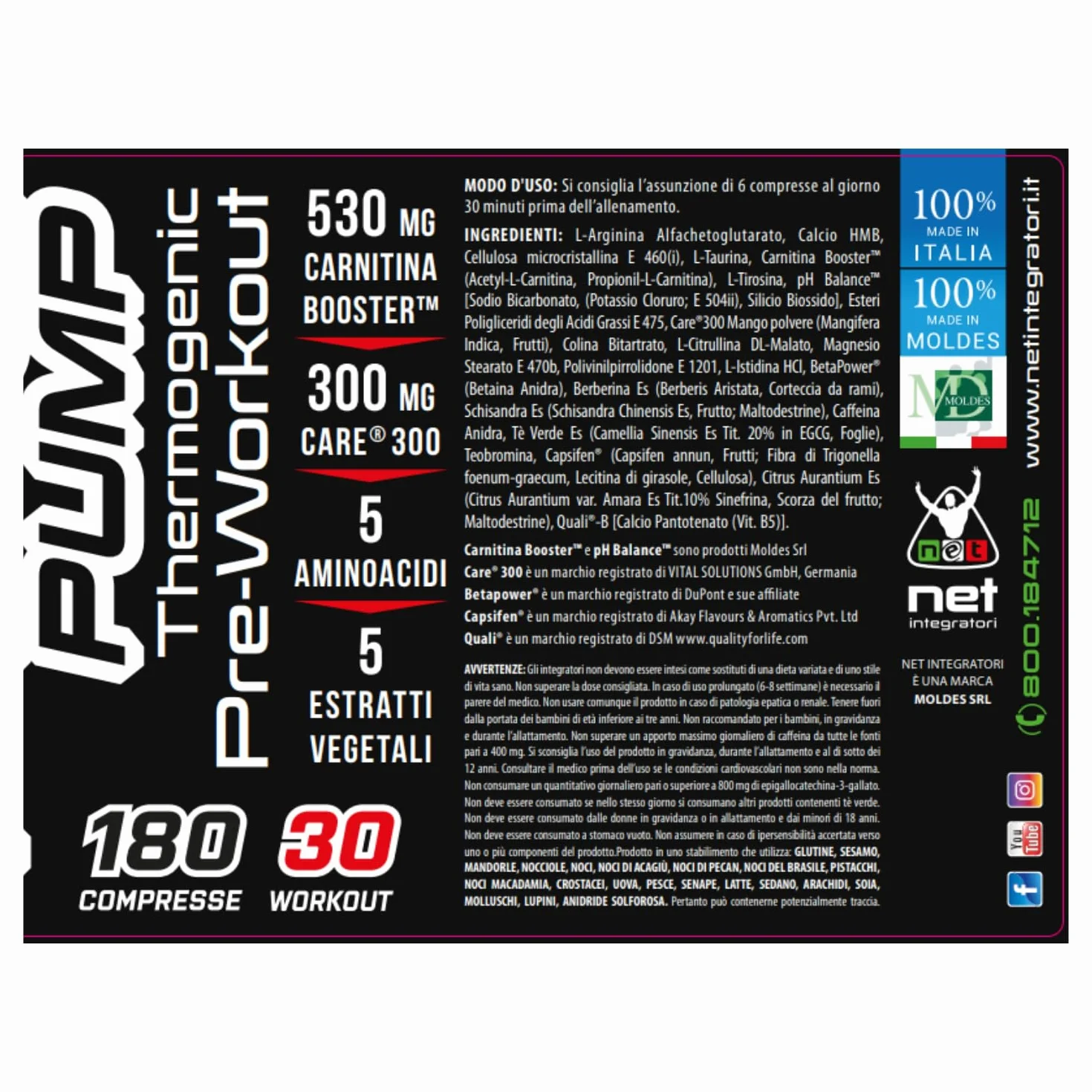 Net Integratori Fire Pump 180 cpr – Integratore Pre-Workout per la fase Cut – Propionyl-L-Carnitina e Acetyl-Carnitina per Energia Resistenza e Supporto alla Massa Muscolare