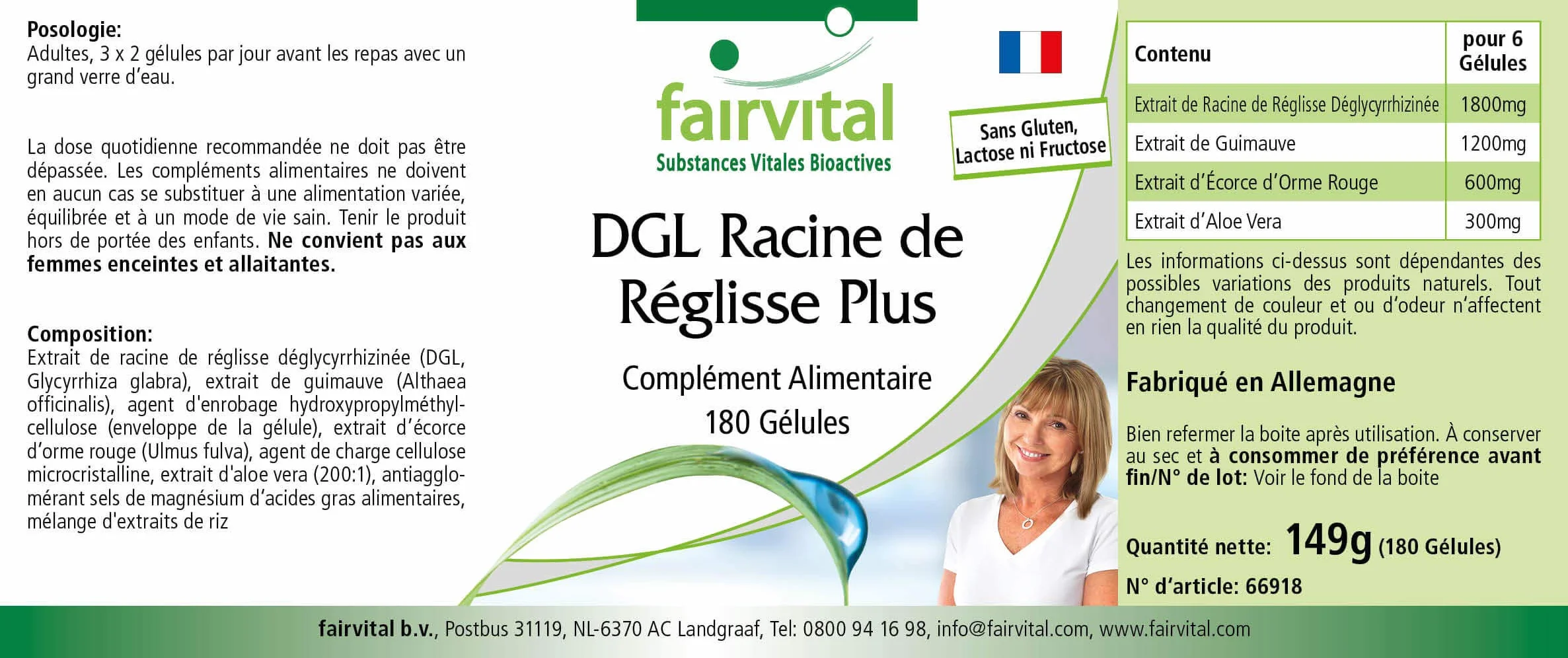 Fairvital DGL Plus 180 kapsułek, wysoka dawka, wegańskie, z lukrecją, prawoślazem, wiązem czerwonym i aloesem