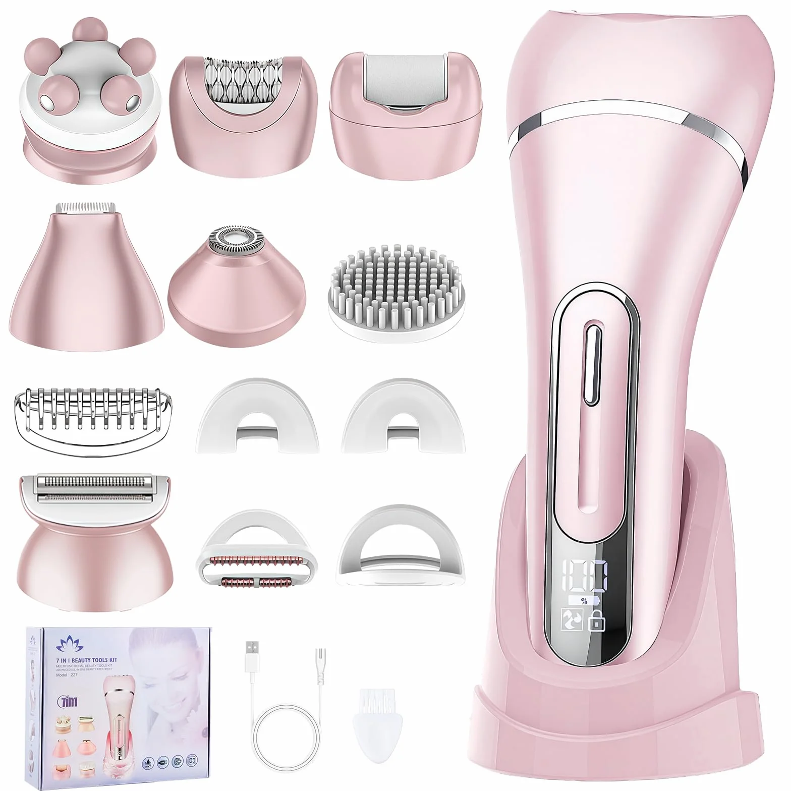 7 In 1 Rasoio elettrico donna,Epilatore elettrico donna,Depilatore corpo,Rasoio donna parti intime,Rasoio Parti Intime,Impermeabile IPX7,Display LCD,per Braccia Zona Bikini