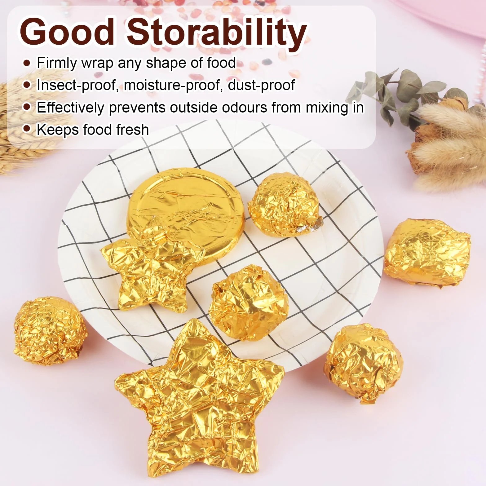 100 pezzi di carta per imballaggio al cioccolato, carta d'oro, 20 x 20 cm, confezione per cioccolato, qualità alimentare, foglio di alluminio dorato per caramelle fatte in casa, barrette di