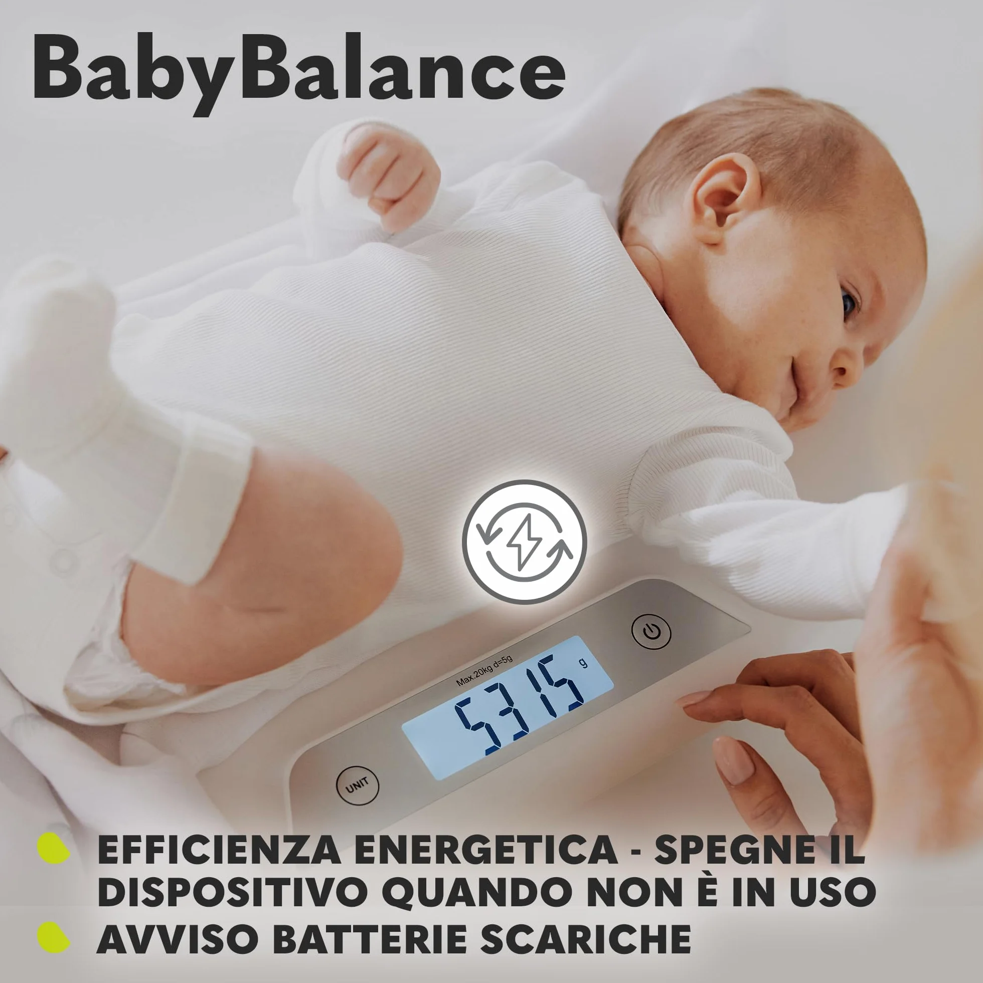LIONELO BABYBALANCE bilancia elettronica neonati 20kg display tara memorizzazione misurazione pesatura 5g
