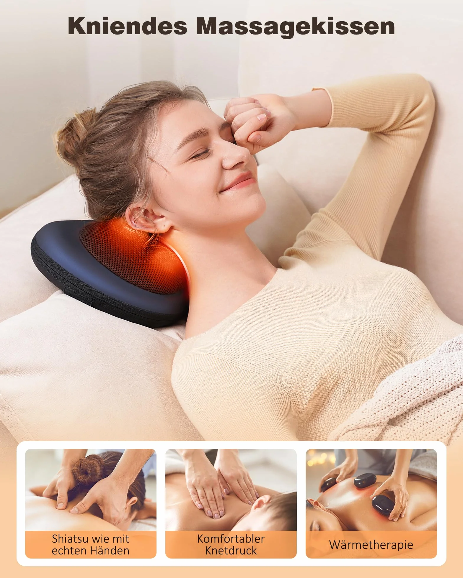 KNQZE Massaggiatore per collo con funzione di calore, massaggiatore Shiatsu con testine massaggianti rotanti 3D, cuscino massaggiante per collo, spalle e schiena, massaggiatore per la schiena, per