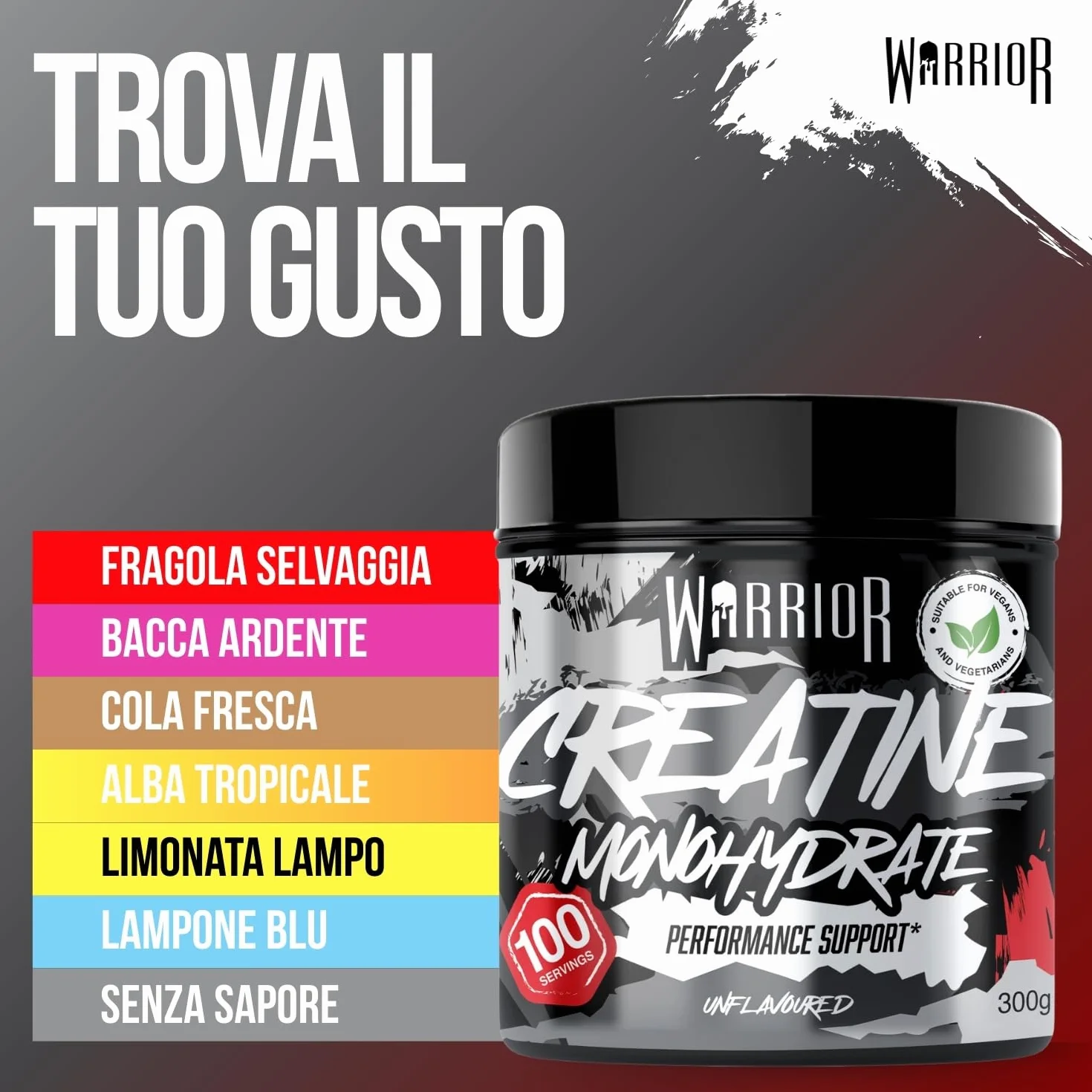 Warrior Creatina Monoidrata in Polvere 300 g Creapure Micronizzata per Massa Muscolare e Forza
