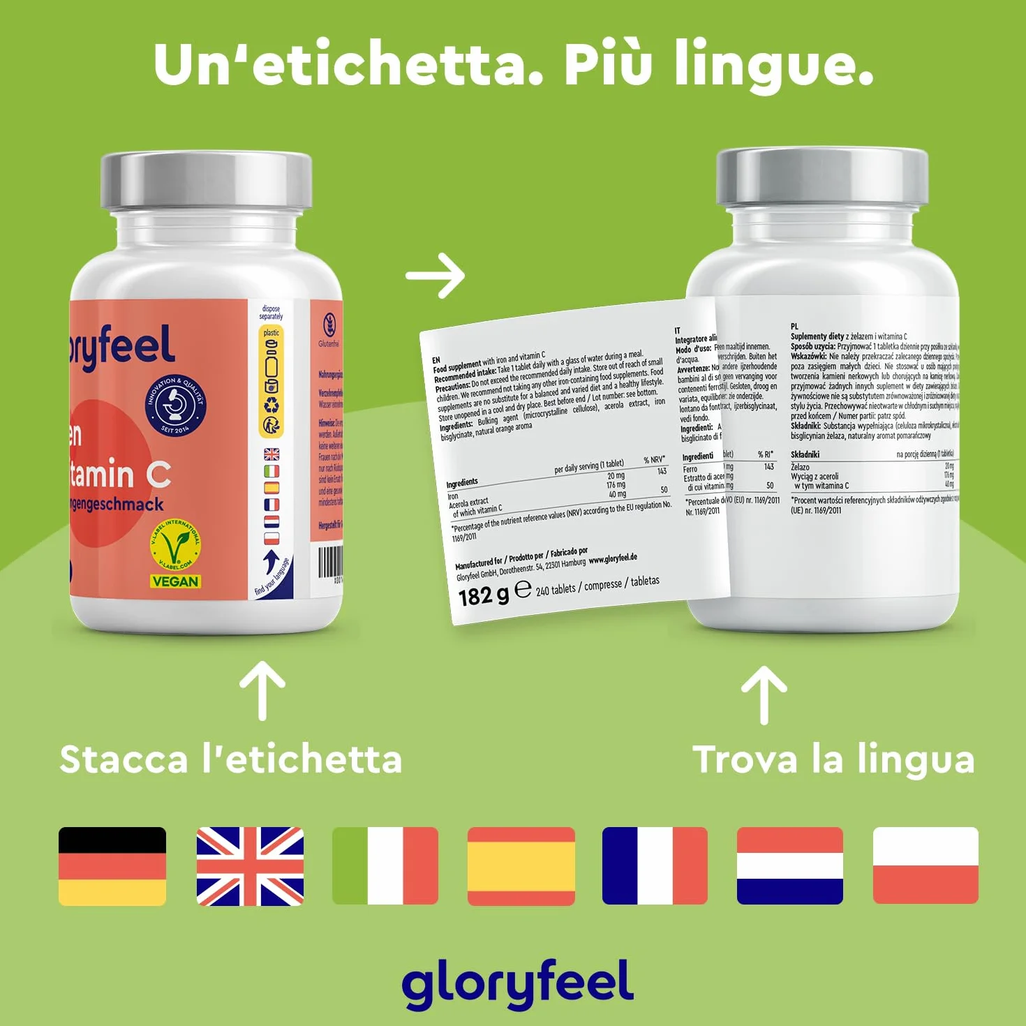 Ferro Integratore 20mg + Vitamina C, 240 Compresse, Eletto PRODOTTO DELL'ANNO 2025, Ferro Integratore per Anemia, Mestruazioni e Stanchezza Fisica, Alta Biodisponibilità, Ricostituente Sangue, Vegan