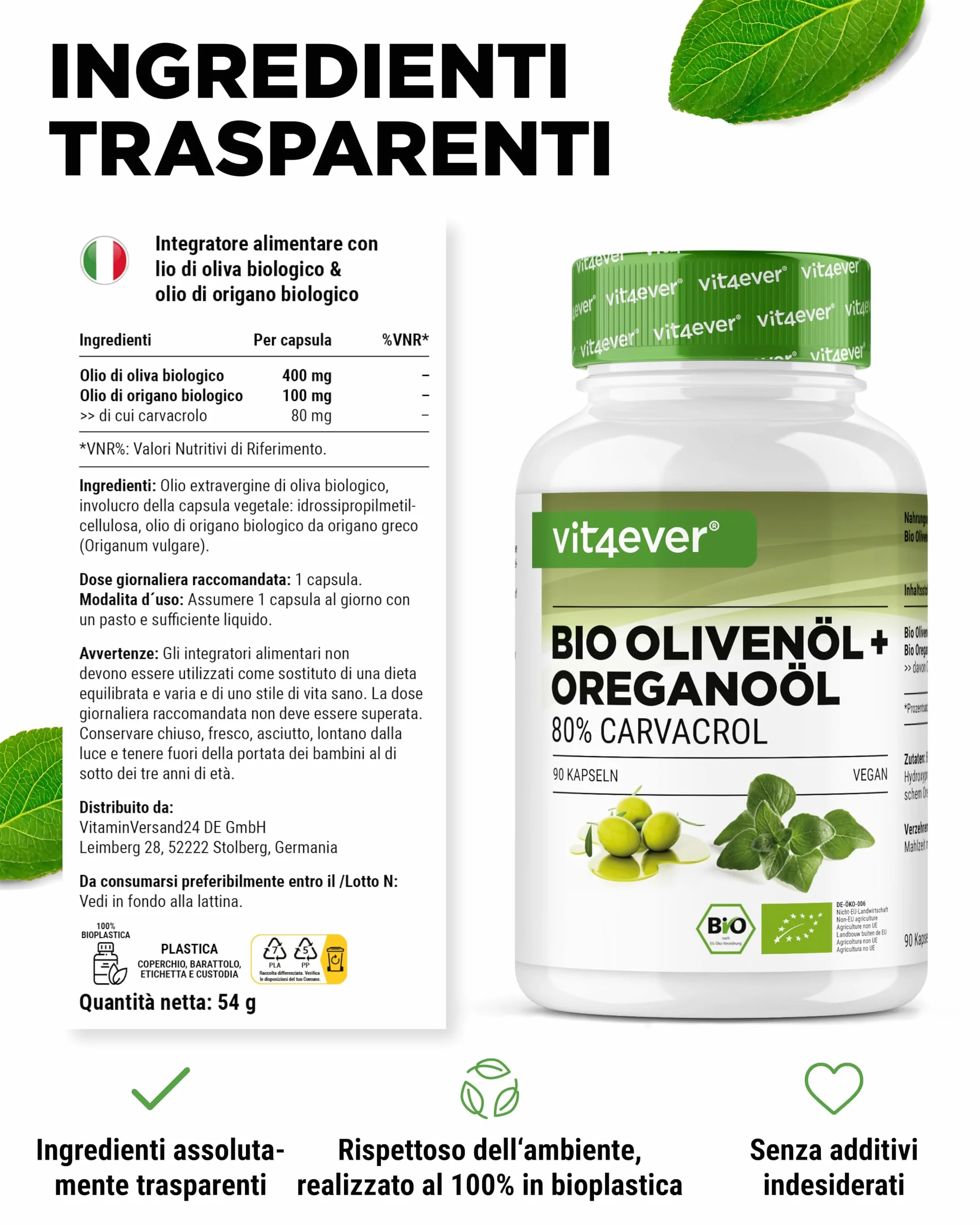 Olio di origano biologico 80 mg 90 capsule carvacrolo olio d'oliva vergine vegano
