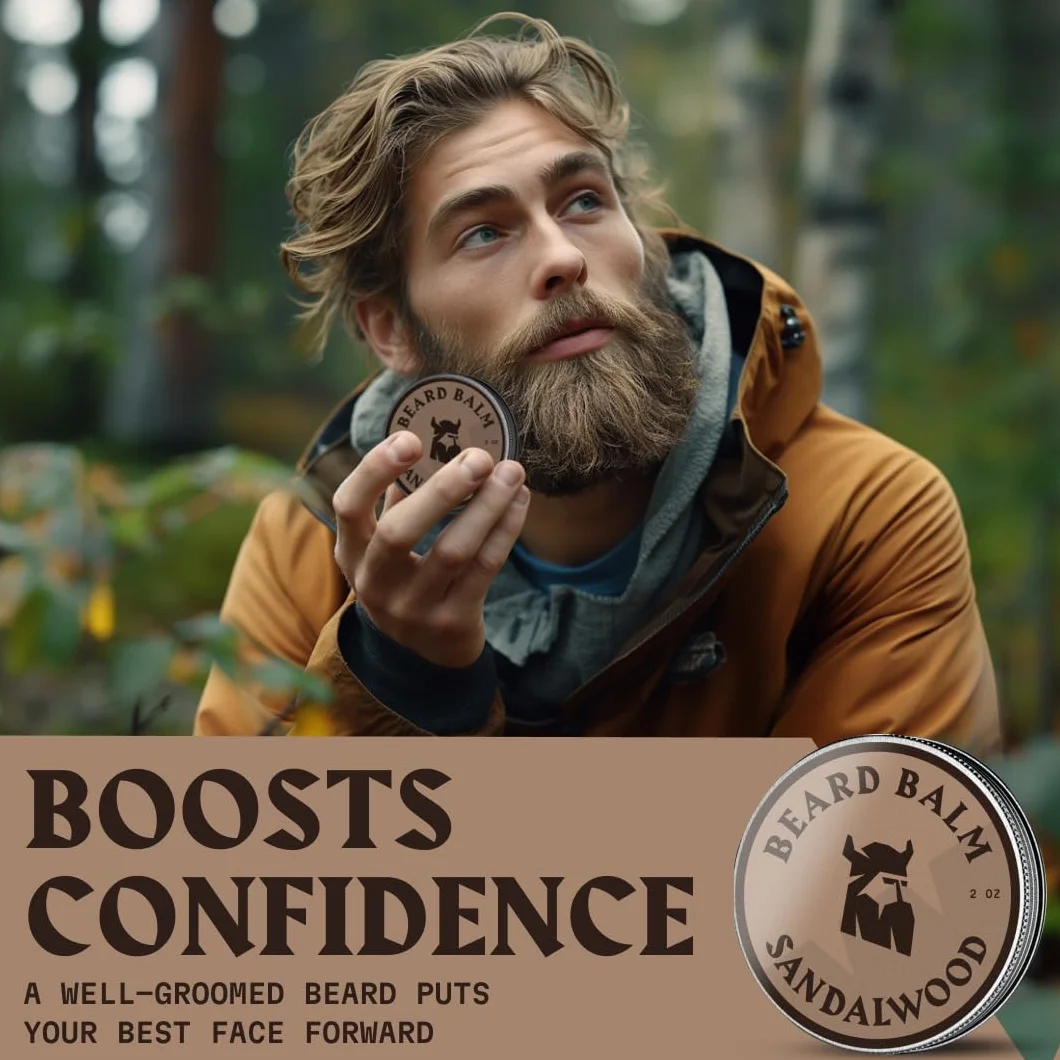 Striking Viking Balsamo per Barba da Uomo - Profumo di Sandalo, 2 Once (59,15 g) - Balsamo Condizionante per Barba Senza Risciacquo e Styling - Realizzato con Oli di Argan e Jojoba di Derivazione