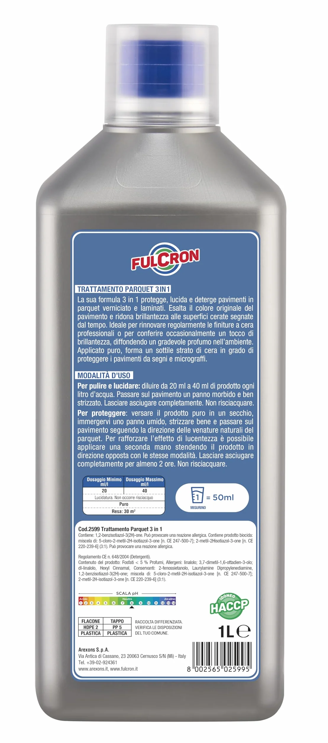 FULCRON Trattamento Parquet 3in1 1L - Protegge, Lucida e Deterge Pavimenti Laminati e Linoleum