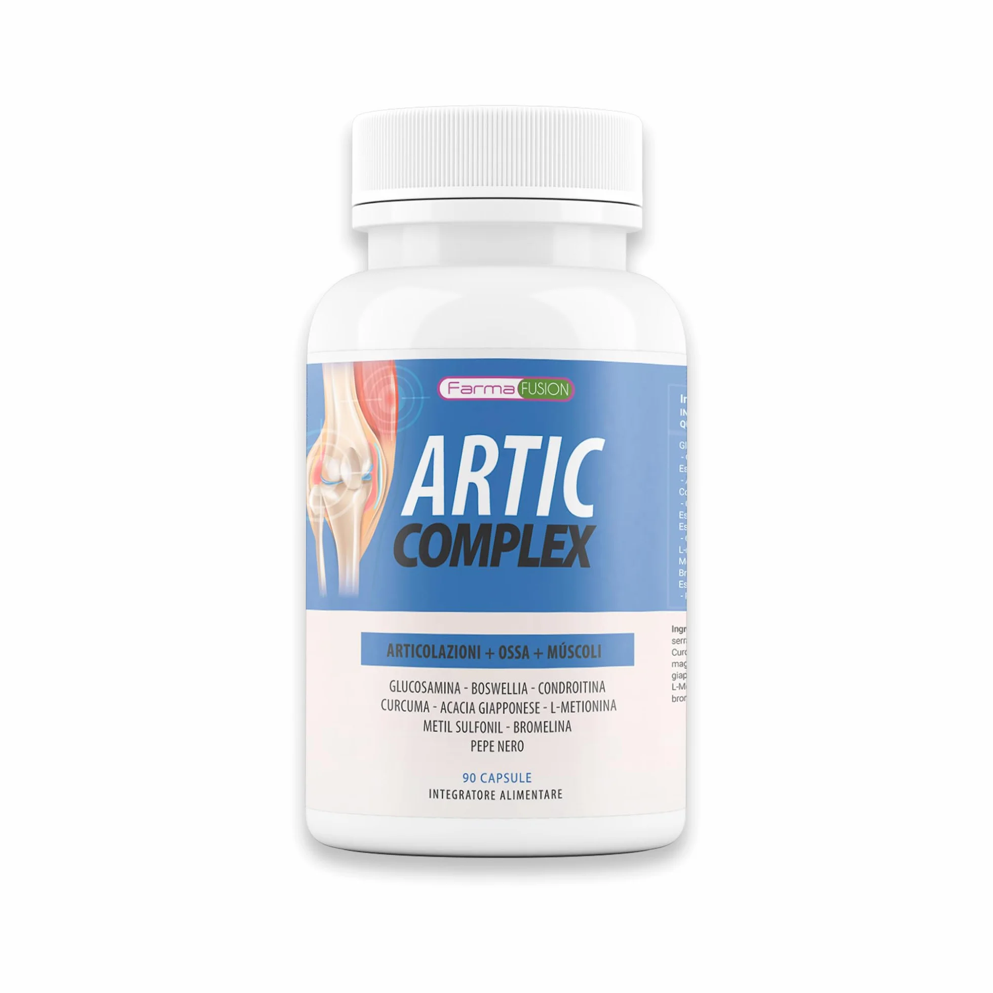 Farma Fusion Artic Complex | Curcuma, Glucosamina, Condroitina e Collagene | Elimina il dolore di muscoli, articolazioni e Ossa | Antinfiammatorio con azione analgesica | Ripara le Articolazioni 90u