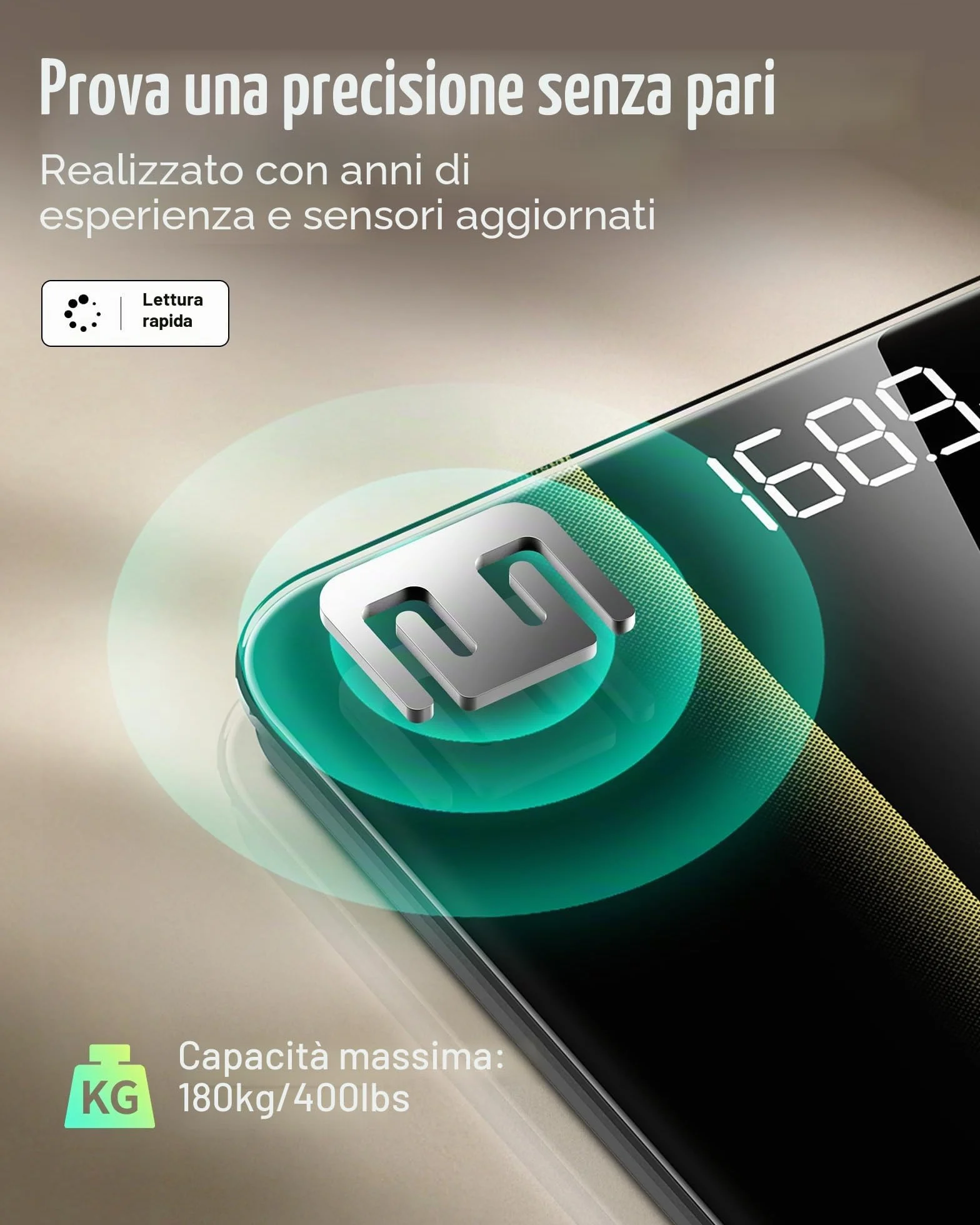 RunStar Bilancia Pesapersone Digitale Professionale, Max 180 kg, Display LED, Vetro Temperato 6 mm