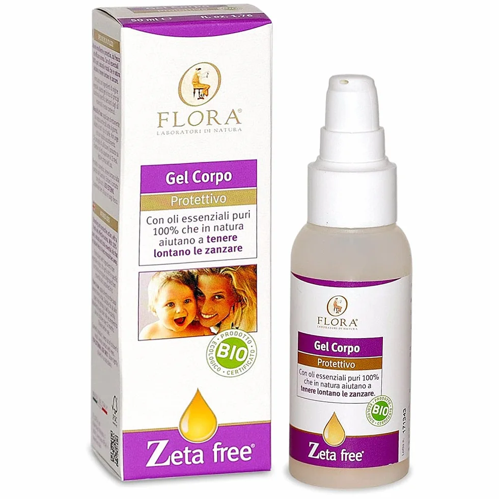 2x Flora - Zeta Free Gel Corpo - 50 ml - Anti Zanzare, Emolliente, Protettivo e rinfrescante, adatto anche a pelli sensibili, Con oli essenziali 100% puri