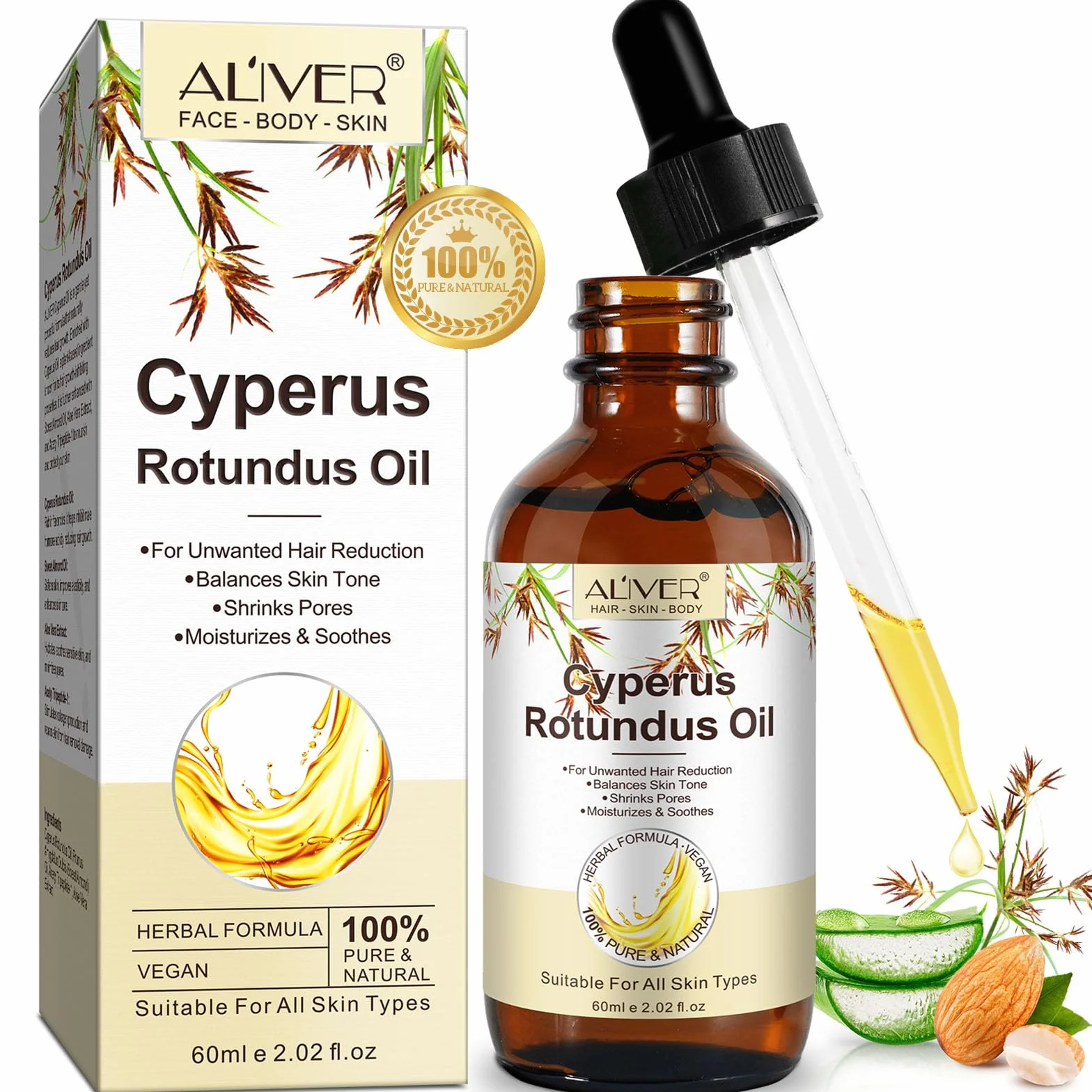 Cyperus Rotundus Olio depilazione 100% puro naturale corpo viso riduce crescita peli barba restringe pori idrata