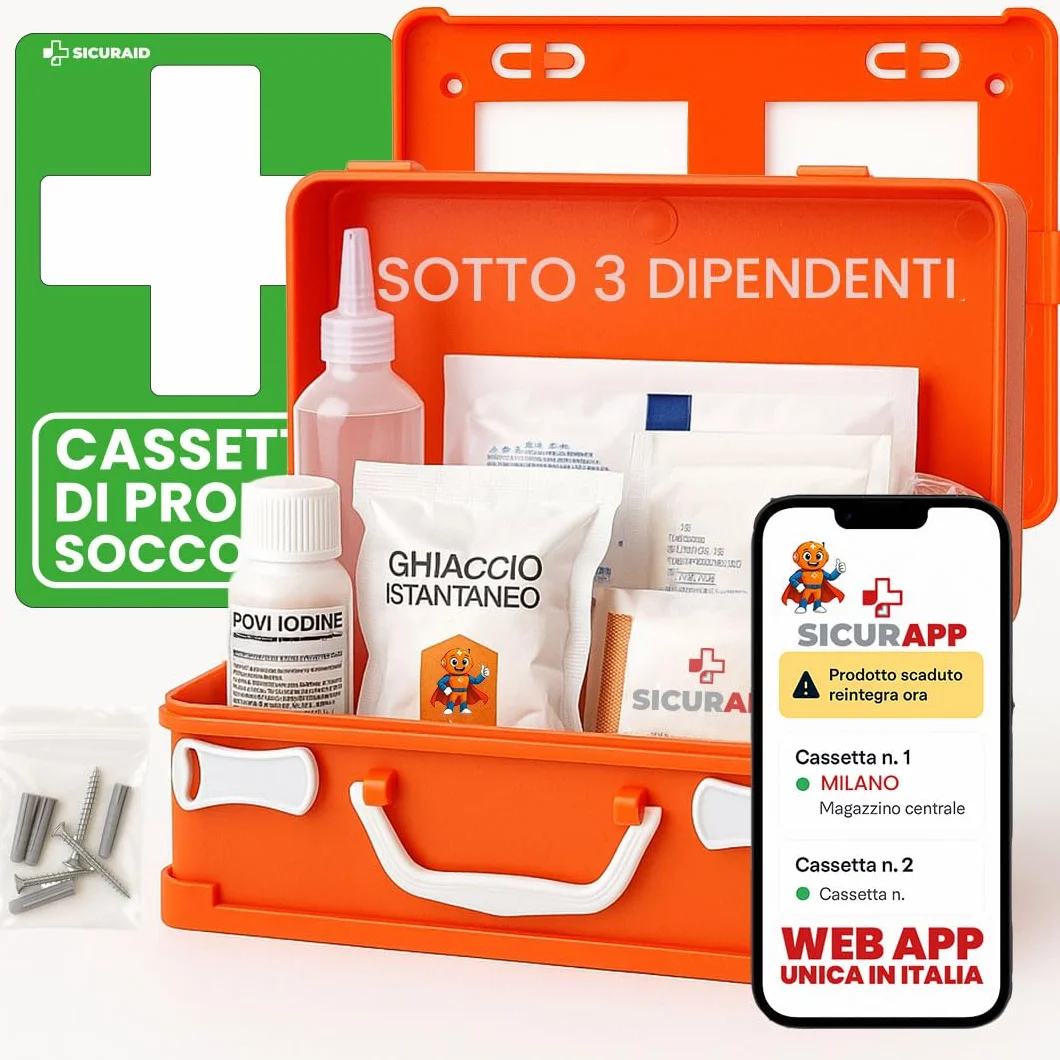 SICURAID Cassetta Pronto Soccorso Aziendale DM 388/2003 CE MDR Kit Medico Certificato Arancio Gruppo C 2 Dipendenti