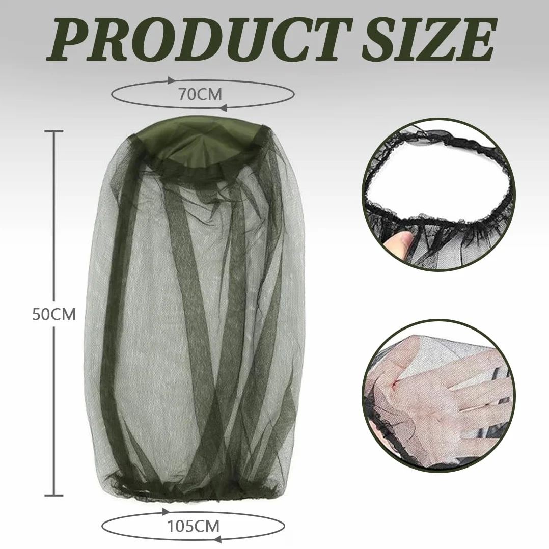 Cappuccio a Prova di Zanzara 2 Pezzi con 2 Borse Portaoggetti Zanzariera Cappello Testa Leggero Resistente Protezione Insetti (Nero+Verde)