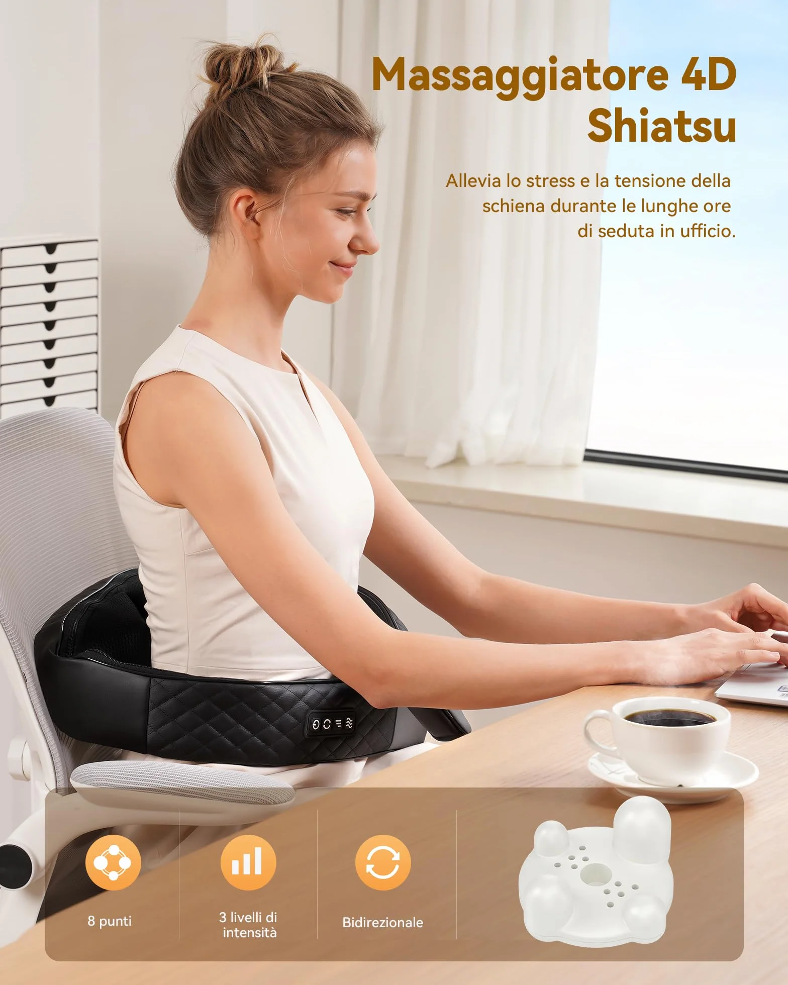 KNQZE® Massaggiatore cervicale, 2026 Shiatsu 4D massaggiatore schiena e collo, Massaggio collo 4D con impastamento del tessuto profondo, Alleviare la fatica, Regalo donna uomo mamma