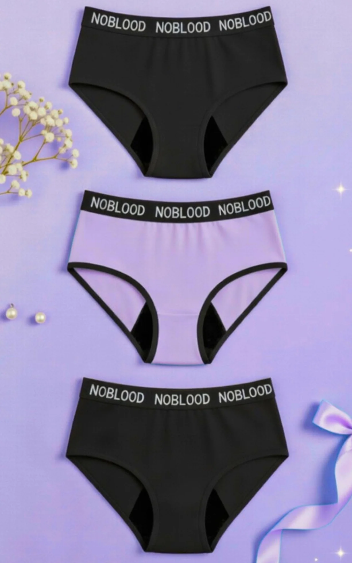 NoBlood - Set di 3 Slip da Ciclo Ragazza 10/18 Anni Cotone Comodo - Mutande Assorbenti Mestruali Flusso Abbondante | Mutandine Mestruale Assorbente Adolescente