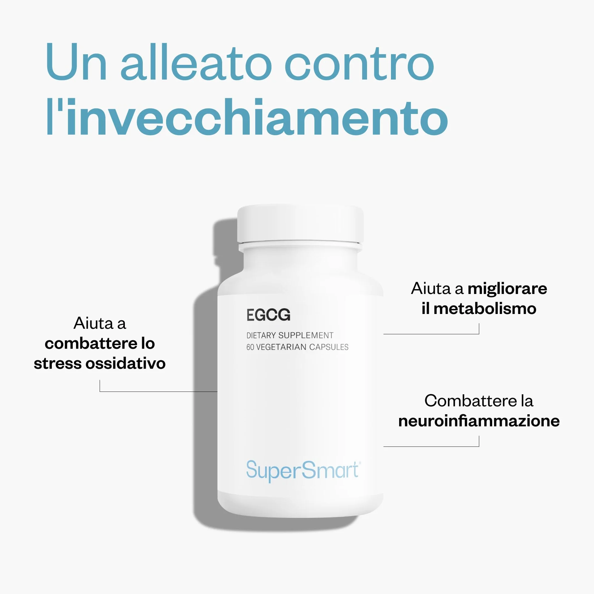EGCG - Aiuta la digestione - Estratto di tè verde standardizzato al 70% EGCg - Vegano - Senza glutine - Supersmart