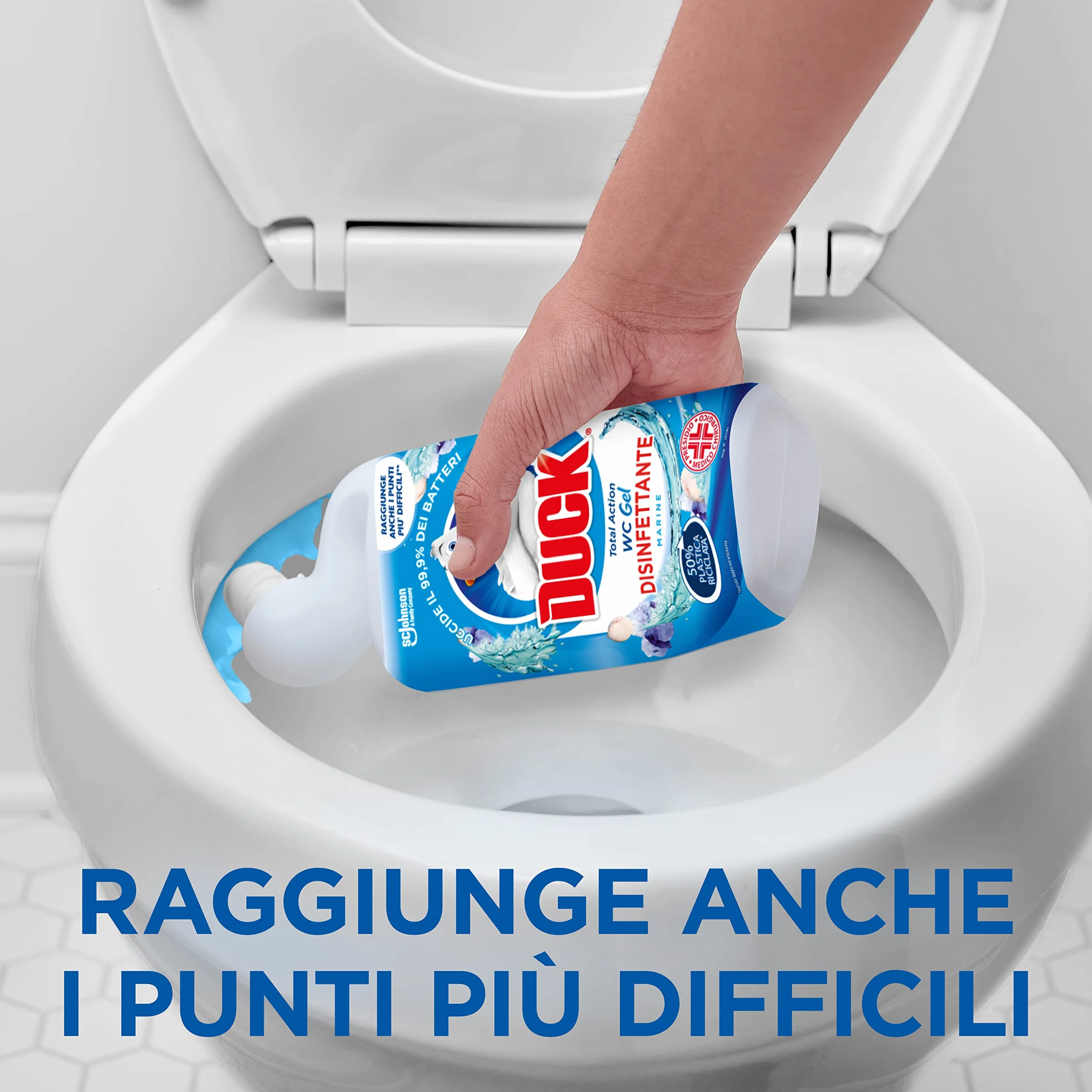 Duck WC Gel Disinfettante - Liquido per WC, Uccide fino al 99,9% dei batteri, Fragranza Marine, Formato Scorta da 12 pezzi