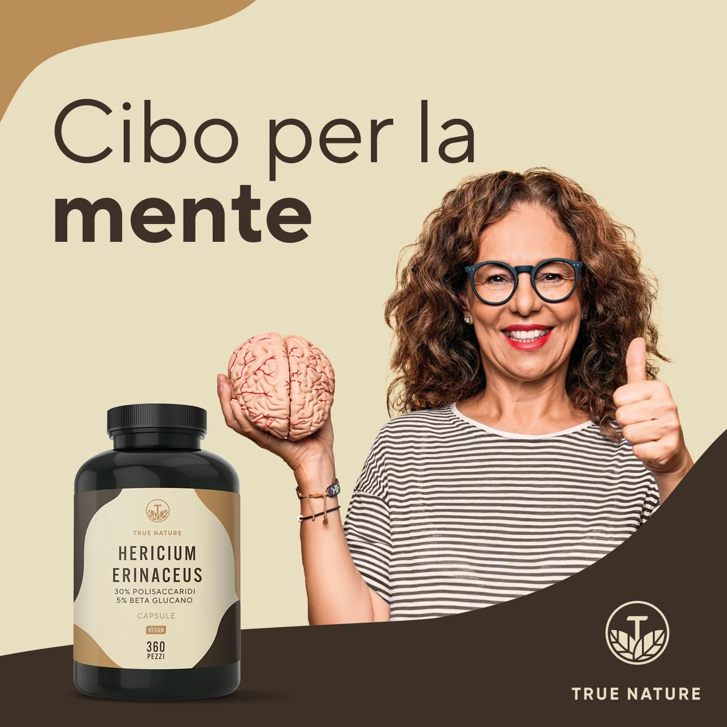 Lions Mane - 360 Capsule - 60000mg (Estratto 30:1) Alto dosaggio - Hericium Erinaceus 30% Polisaccaridi e 5% Beta Glucano - criniera di leone - Testato in Laboratorio - TRUE NATURE®