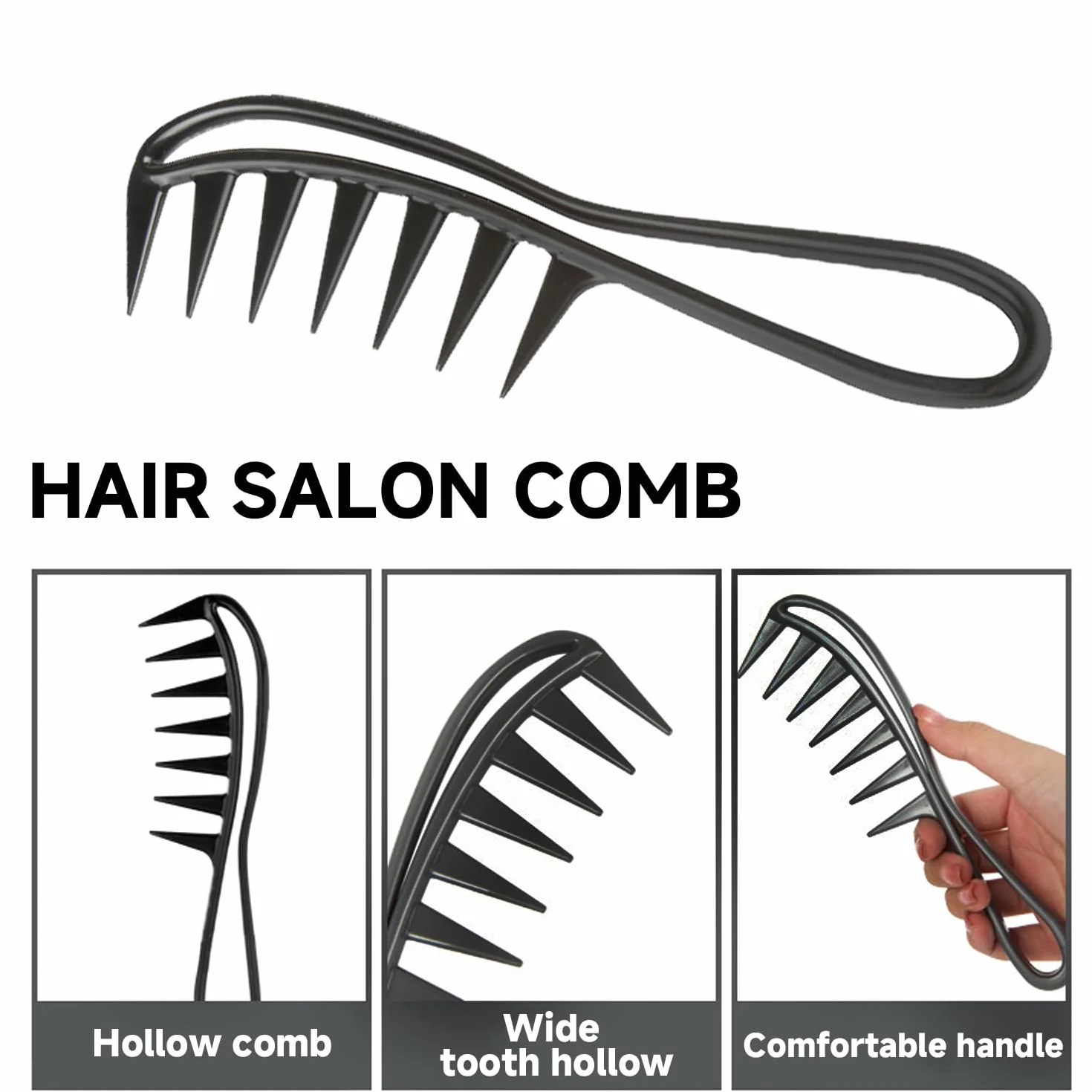 Pettine Largo per Capelli Ricci, Strumento Portatile per Parrucchiere, 2 Pezzi