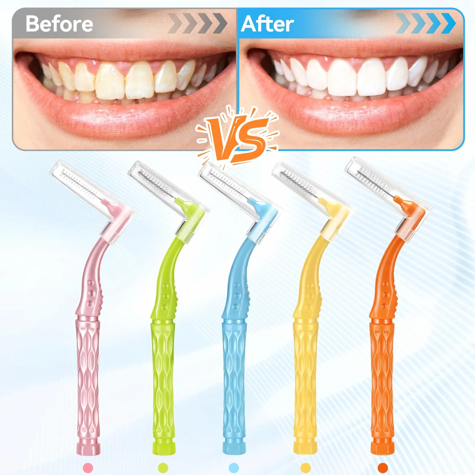 Scovolini Dentali 50 Pezzi 5 Colori 5 Misure Angle Scovolino Denti Spazzolini Interdentali Morbido con Coperchio