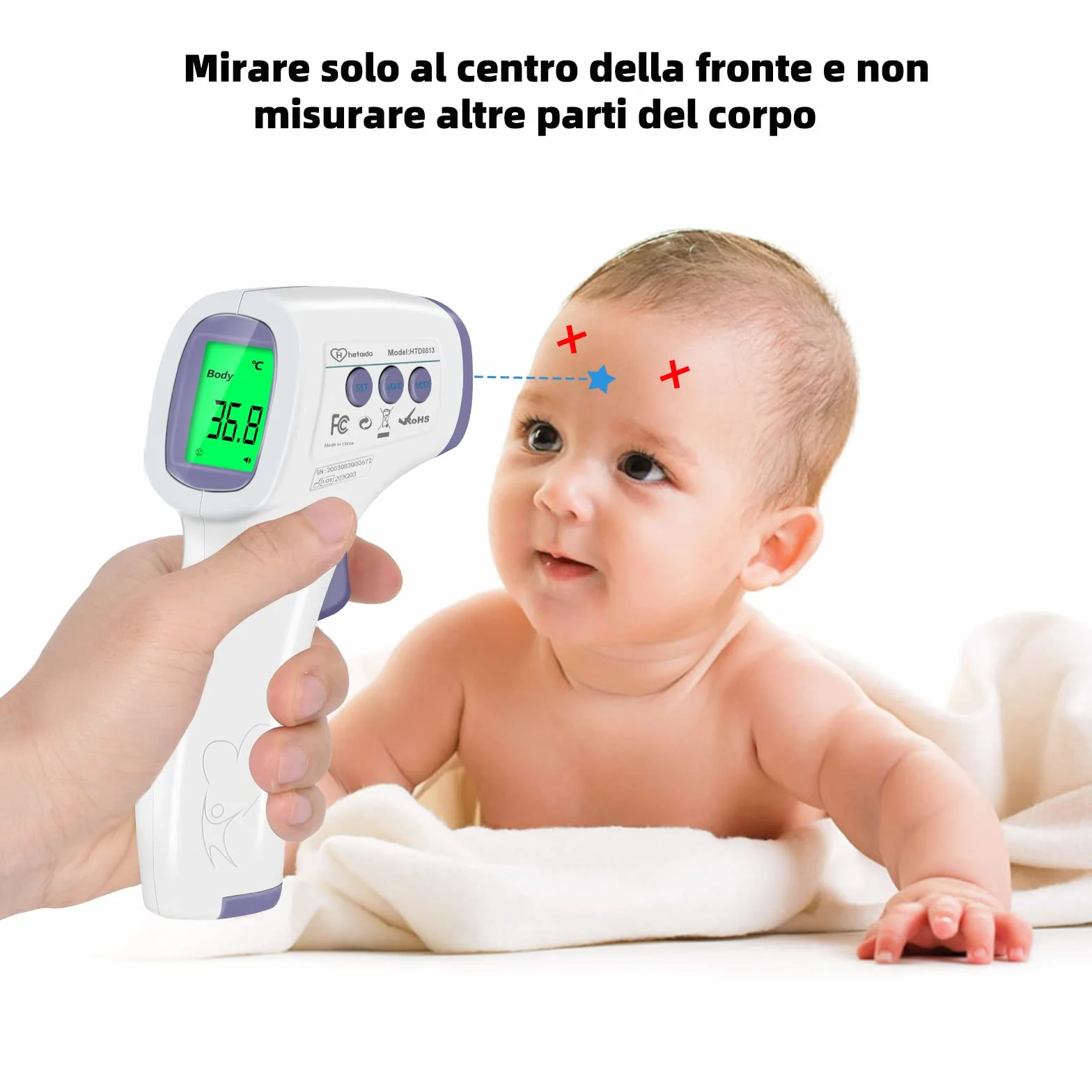 Termometro Infrarossi senza Contatto Digitale con Allarme Febbre e Memorizzazione per Adulti Bambini Neonato Porpora