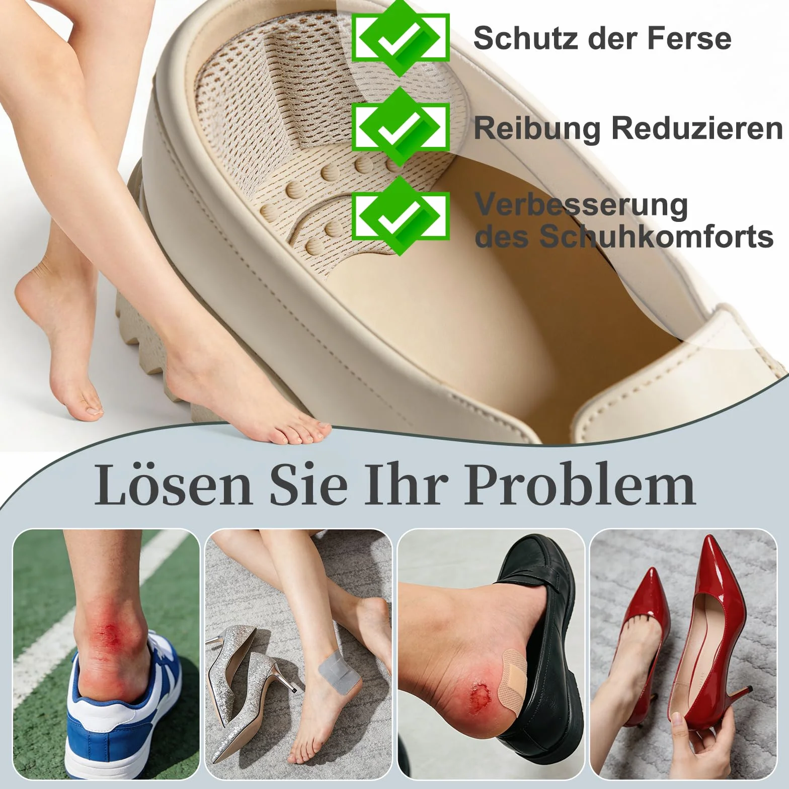 SURFOU 6 Paia Cuscinetti per Scarpe Troppo Grandi, Proteggi Tallone Autoadesivi Antiscivolo, Inserti Morbidi, Migliora la Vestibilità, Adatto per Tacchi, Sneakers e Modelli Casual da Uomo e Donna