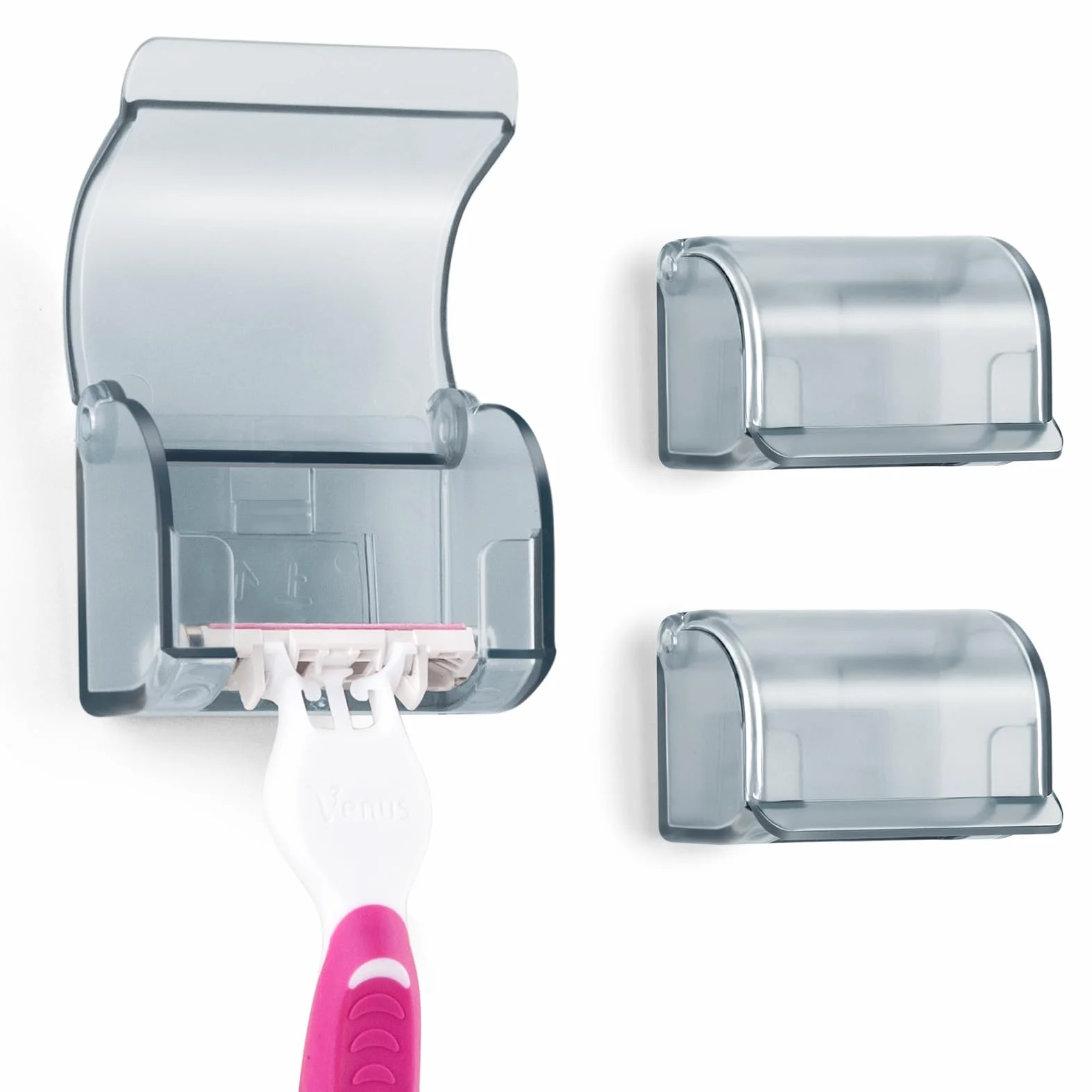 Supporto per Rasoio con Coperchio, Antipolvere, Porta Rasoio a Parete, Rasoio Autoadesivo Senza Forare, Supporto per Rasoio da Donna, Porta Rasoio a Ventosa, Acrilico, 2 Pezzi