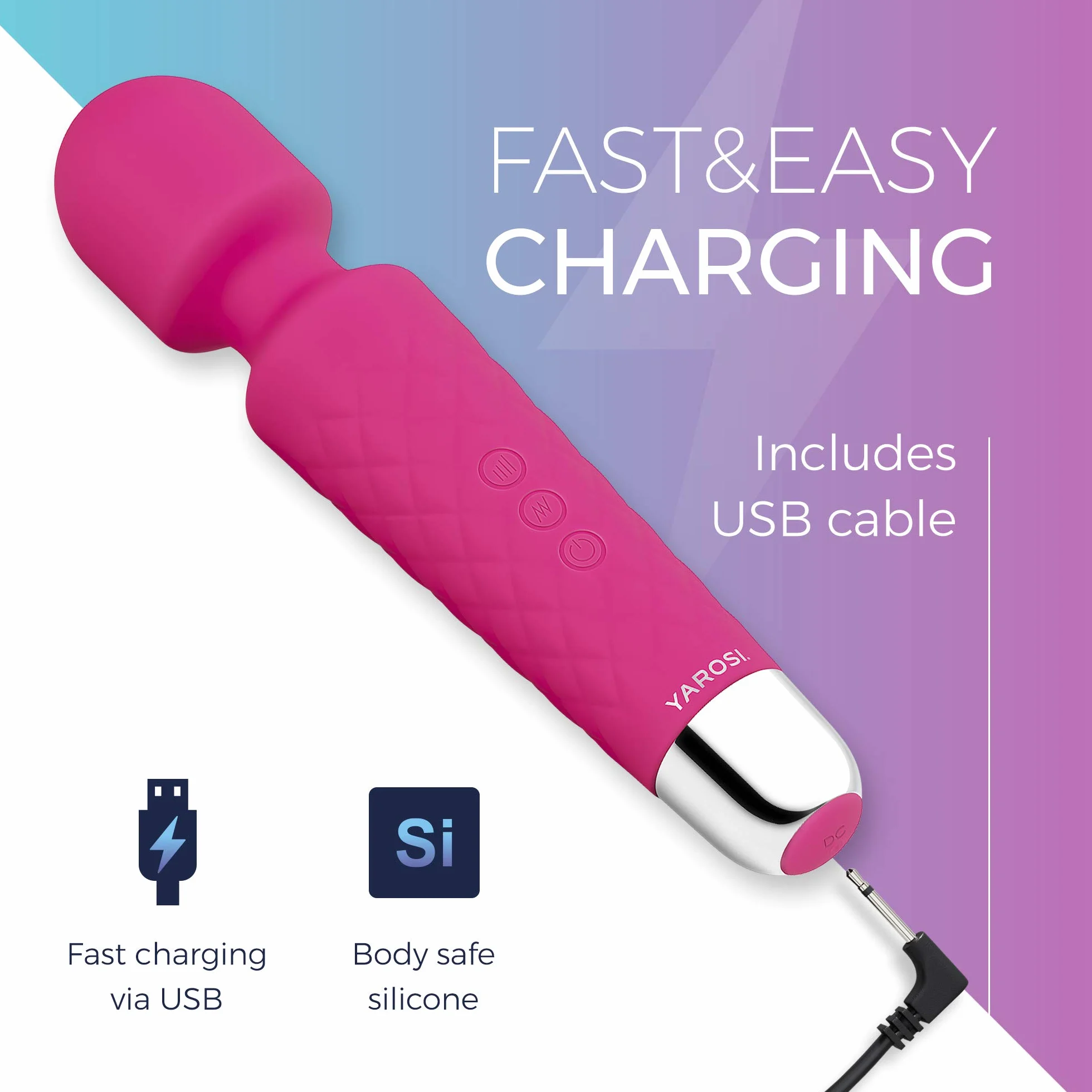 Yarosi Cordless Massager della bacchetta da - Strongest terapeutico Vibrante Potenza - meglio votati per il regalo Viaggi - Magic stress di distanza - Perfetto per dolori muscolari - USB - Mini - Rosa