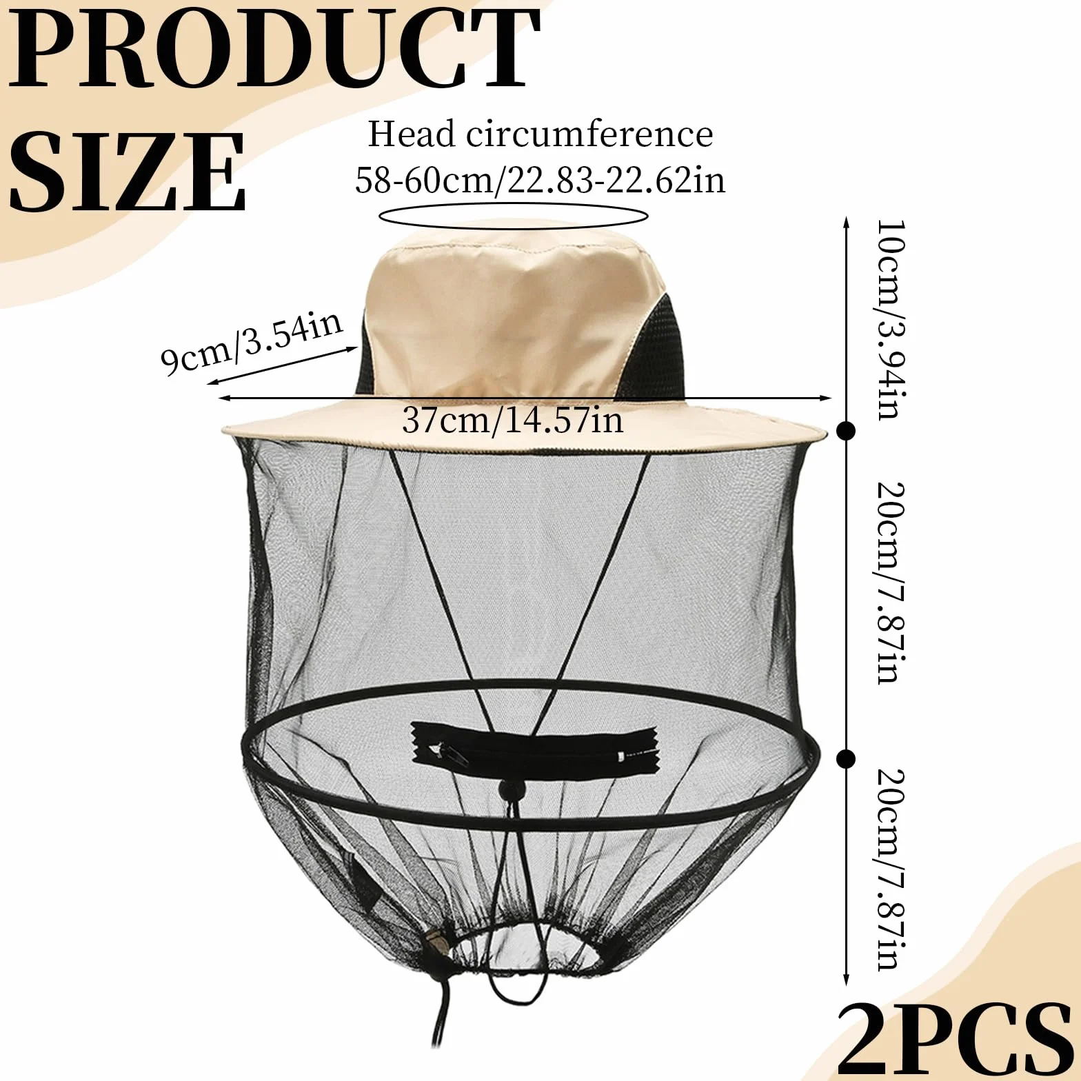 Cappello Anti Moscerini Pieghevole Zanzariera Asciugatura Rapida con Retina Insetti per Escursioni Campeggio Apicoltura Pesca (Beige)
