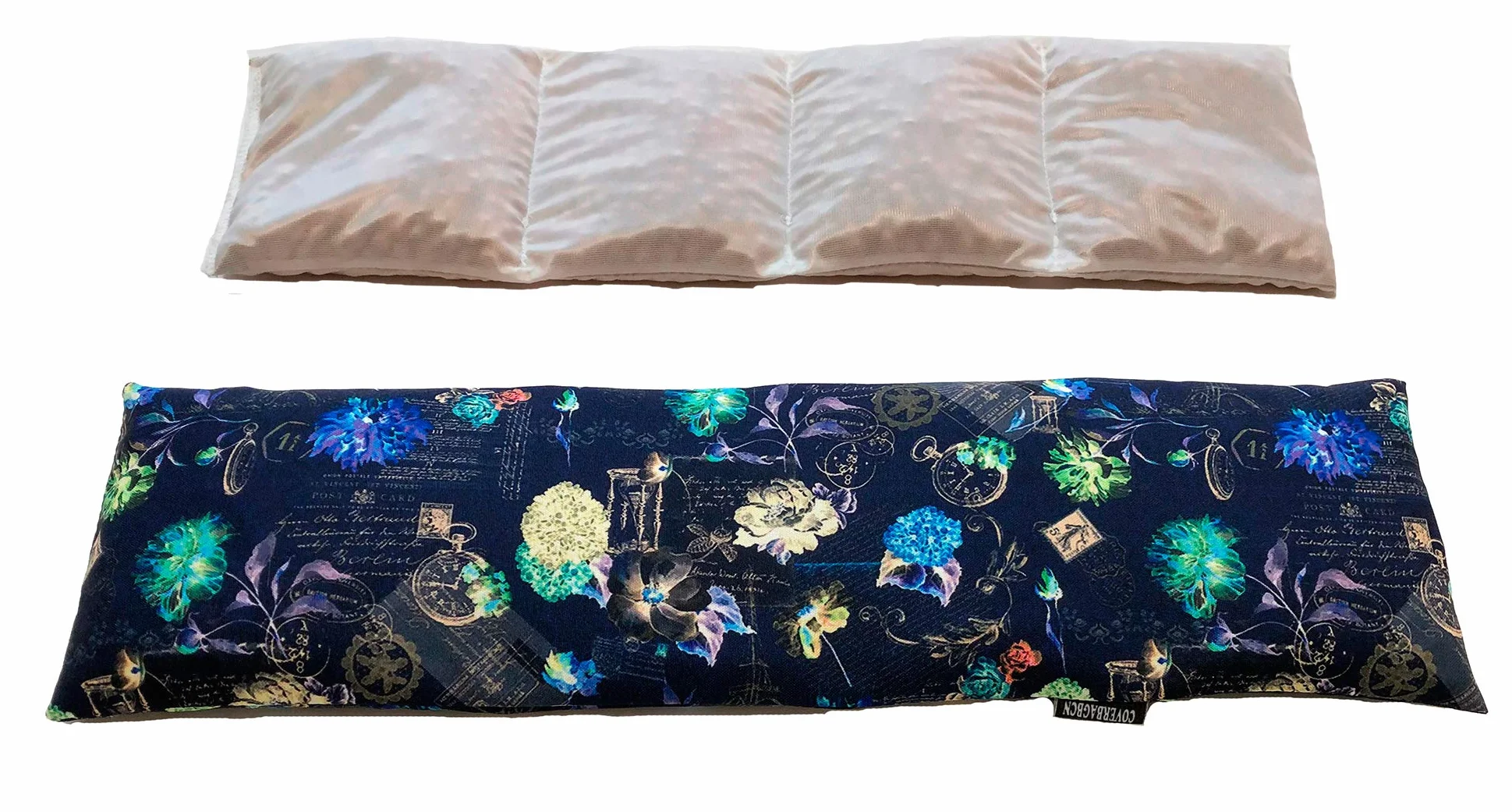 Sacchetto Termico Cervicale 50x14 cm | Riempimento con Noccioli di Ciliegia Naturali senza Chimiche | Doppia Fodera Lavabile | Terapia Caldo e Freddo 800 gr (Blu Vintage)