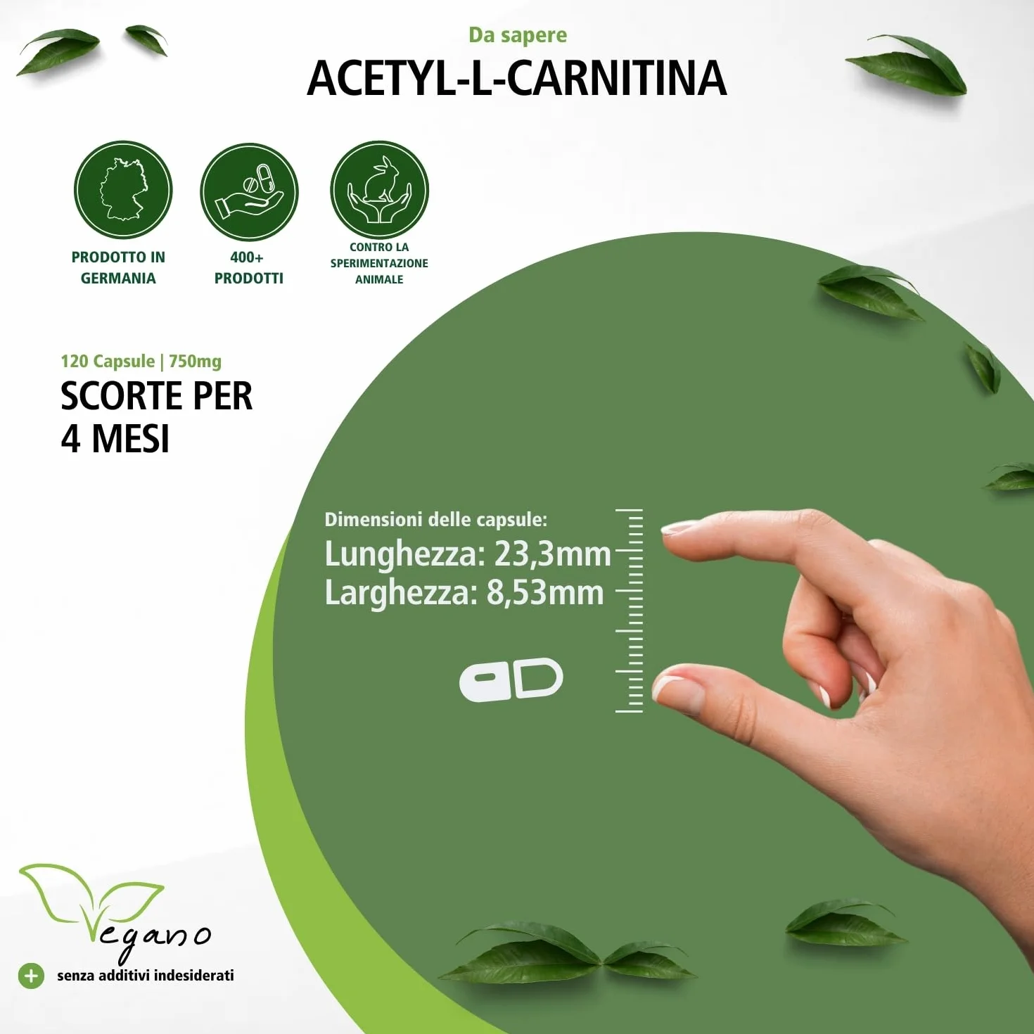 fairvital Acetil-L-carnitina ad alto dosaggio, 750 mg, ALTO DOSAGGIO, VEGANO, 120 capsule