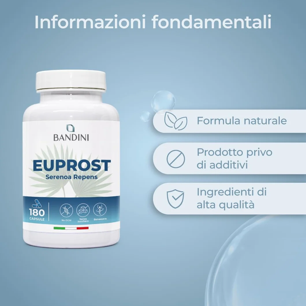 Bandini Euprost Serenoa Repens 180 Capsule Integratore per Uomo Saw Palmetto 20:1 Estratto 30% Acidi Grassi