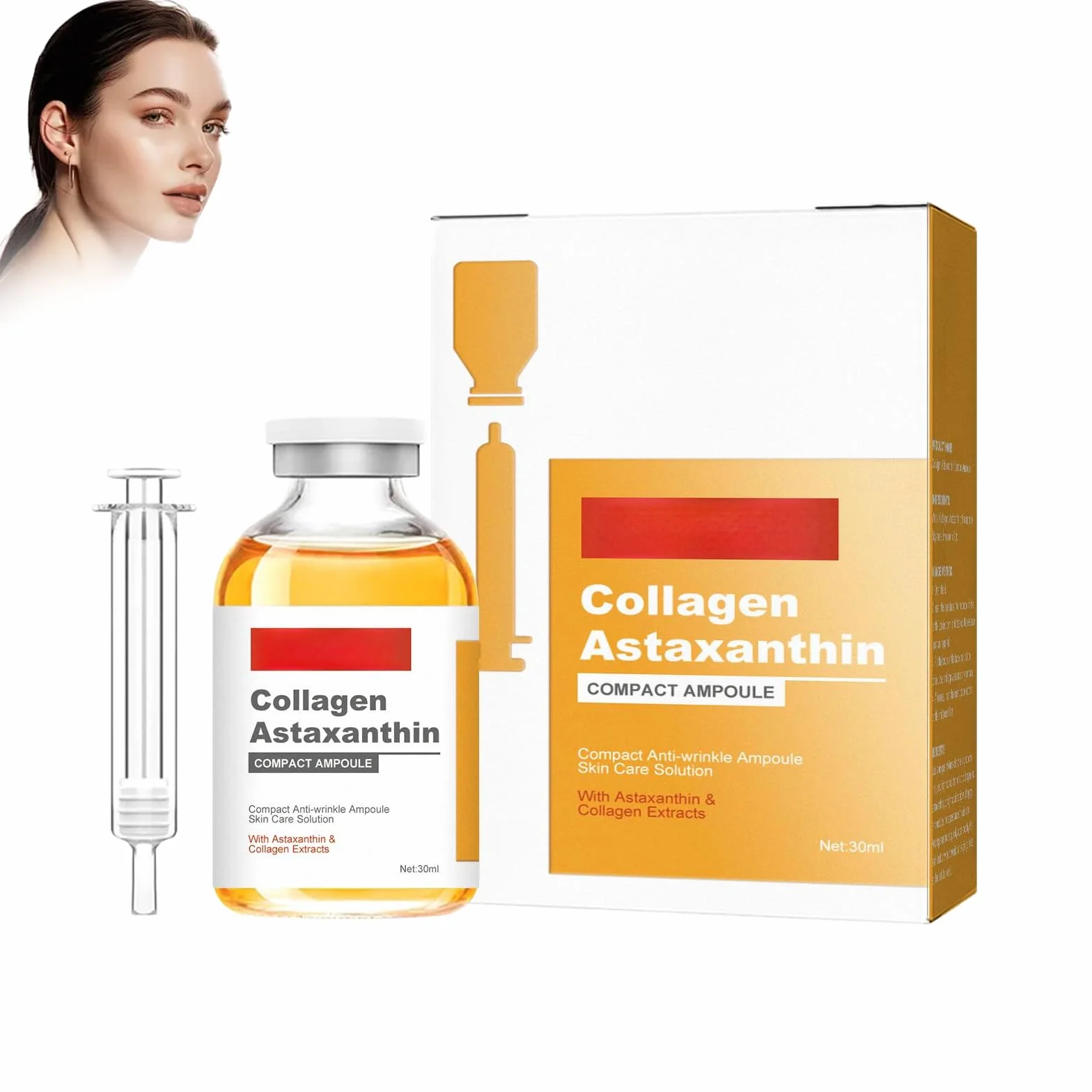 Siero Viso All'astaxantina 30ml Fiale Ultra-Idratanti Intense Cura Del Viso Rimpolpante Levigante