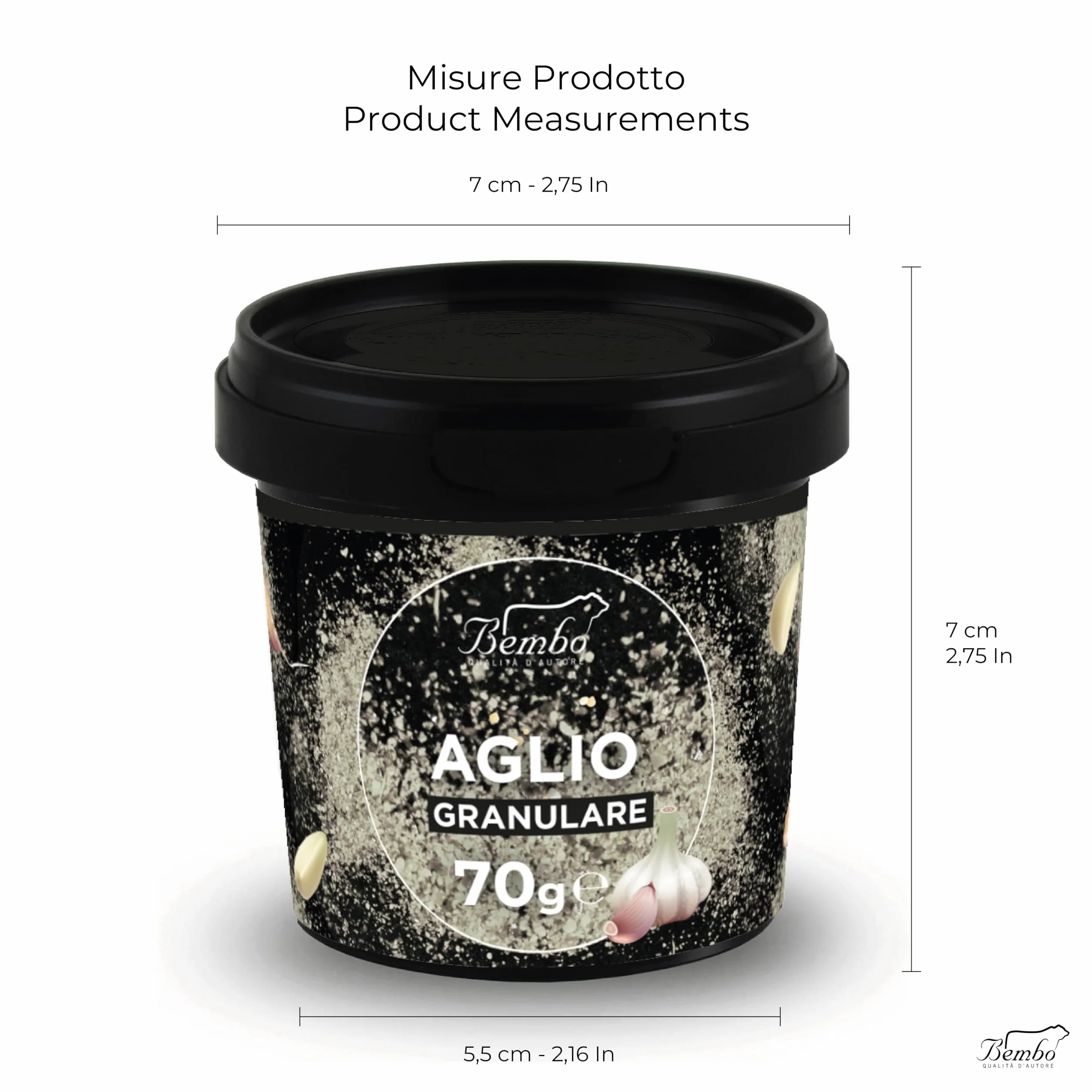 Aglio Granulare Bembo 70 g - Confezione Anti Spreco - Spezia Essiccata al Sole - Aroma Intenso - Prodotto Naturale - Confezione anti-luce e anti-ossidazione (Aglio Granulare)