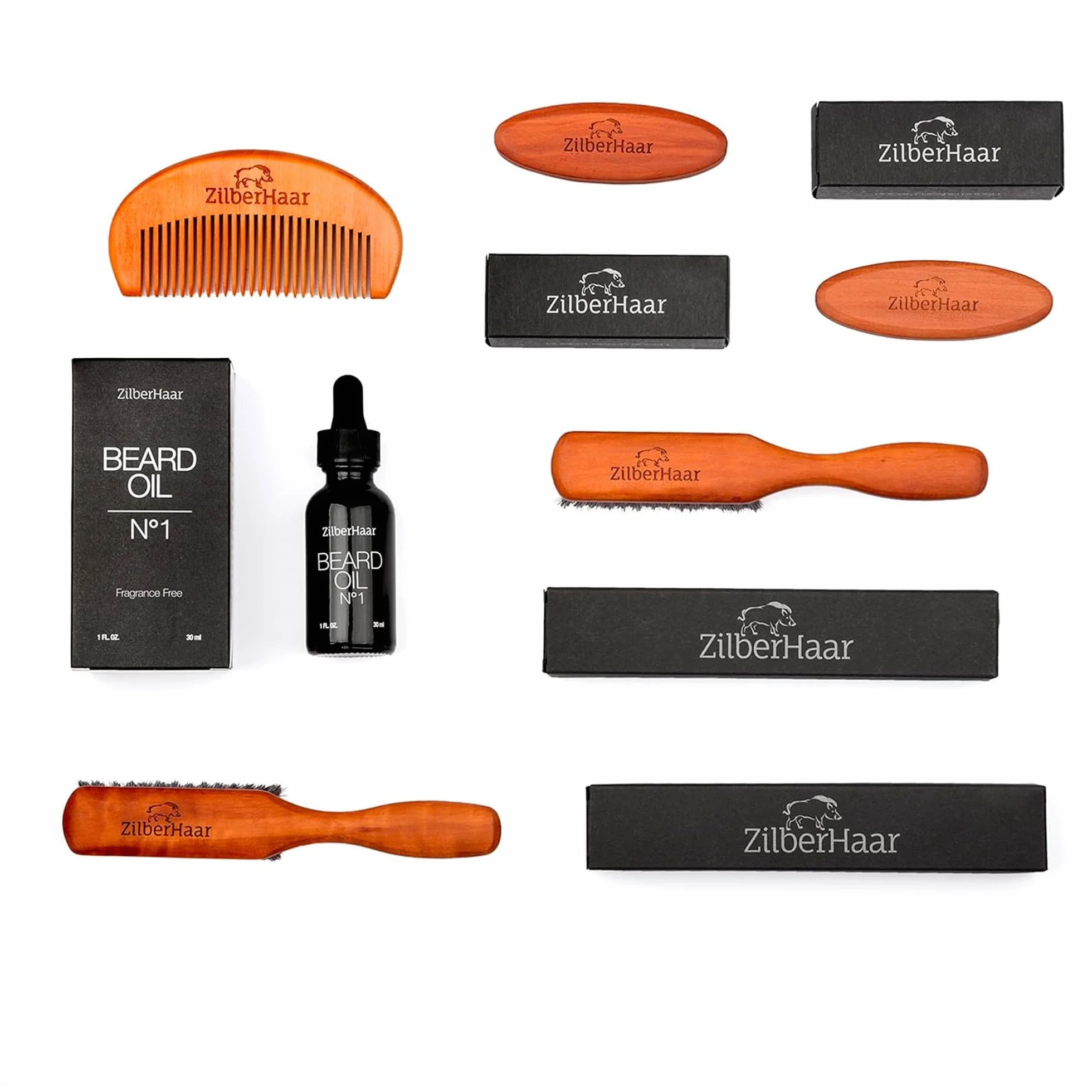 ZilberHaar - spazzola da barba (setole morbide), in setole di cinghiale e legno di pero al 100%, adatto a tutti gli oli e balsami per barba, prodotto realizzato in Germania