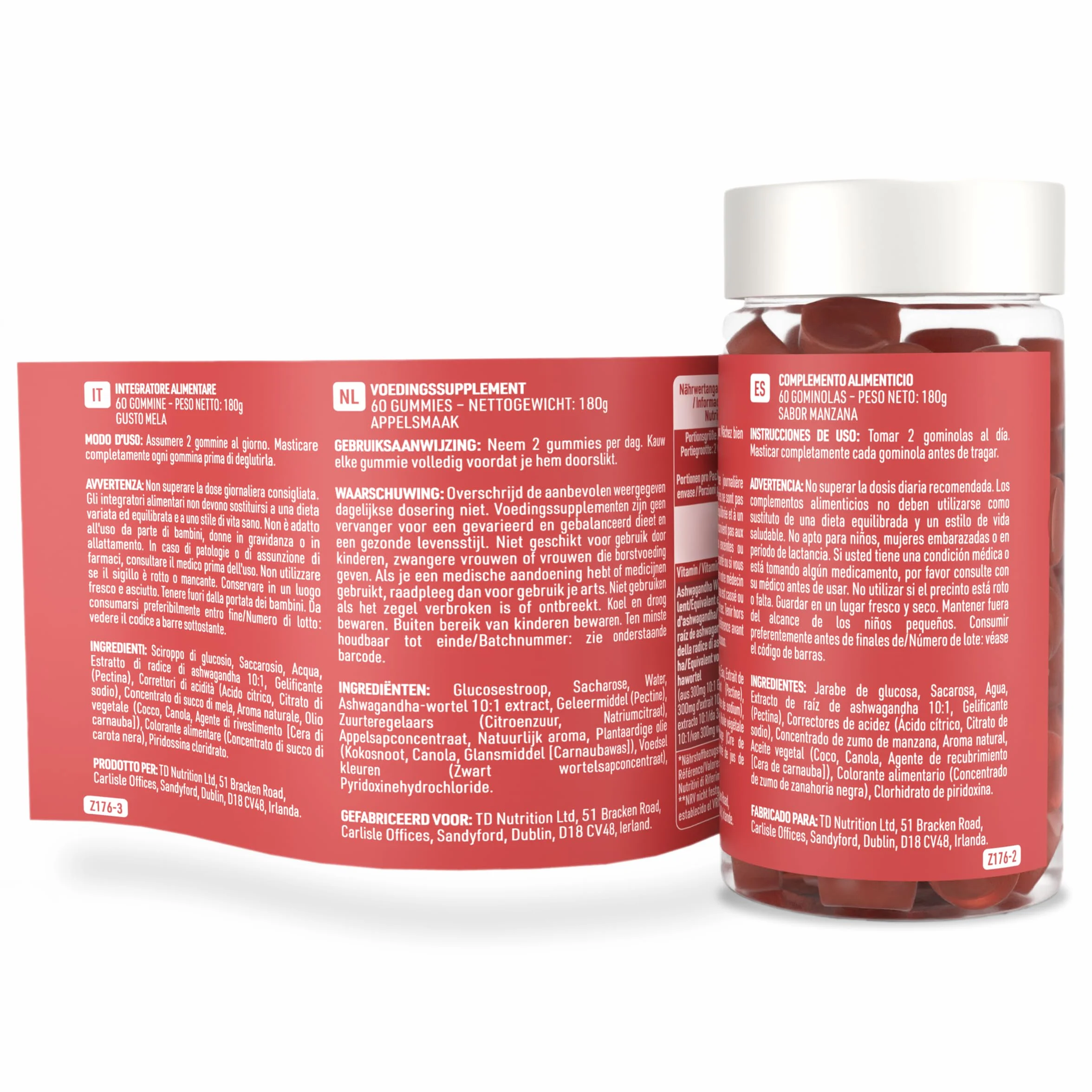 Ashwagandha Gommose 1500mg Integratore Radice di Ashwagandha Alta Potenza Vitamina B6 Gusto Naturale Mela 60 Gommose