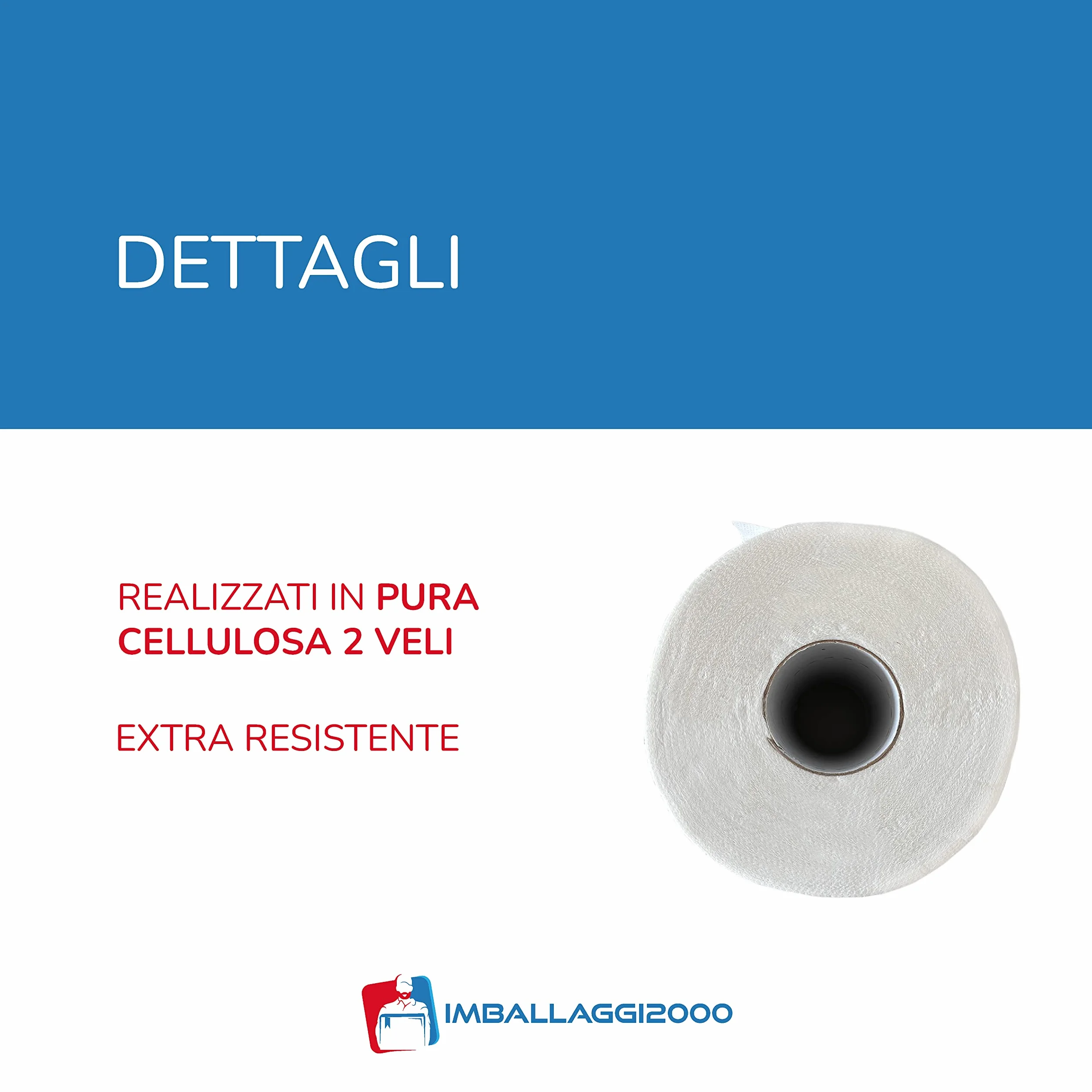 IMBALLAGGI 2000 Maciste Rotoloni Asciugatutto 12 Pz 250 Strappi 20x22 cm Carta Cucina 2 Veli Cellulosa Assorbente Bobina 20Hx18Ø