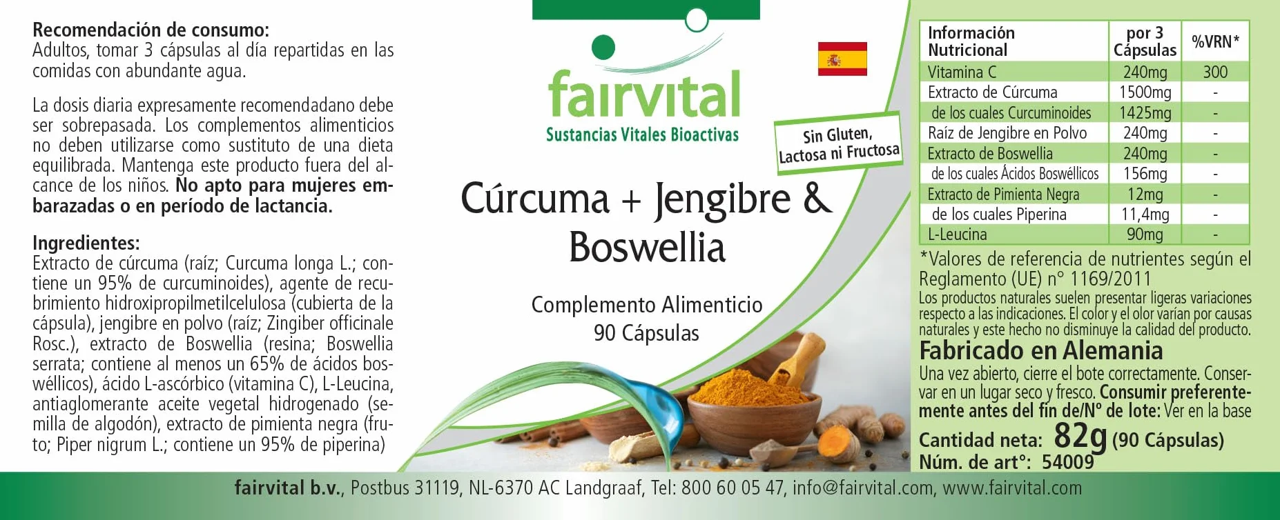 Fairvital Curcuma Zenzero Boswellia Vitamina C 90 Capsule Vegane Pepe Nero