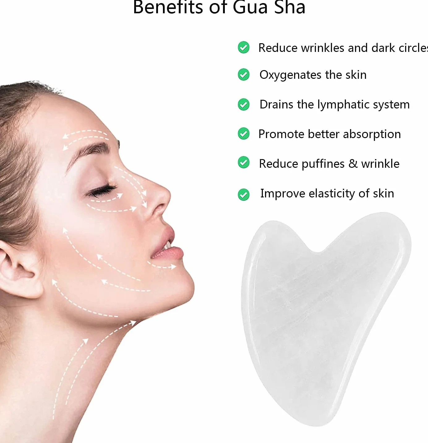 Gua Sha, Gua Sha Viso Ridurre le Linee Sottili e le Rughe, massaggi per terapia fisica e terapia di agopuntura per viso, occhi, collo e corpo (Bianco)