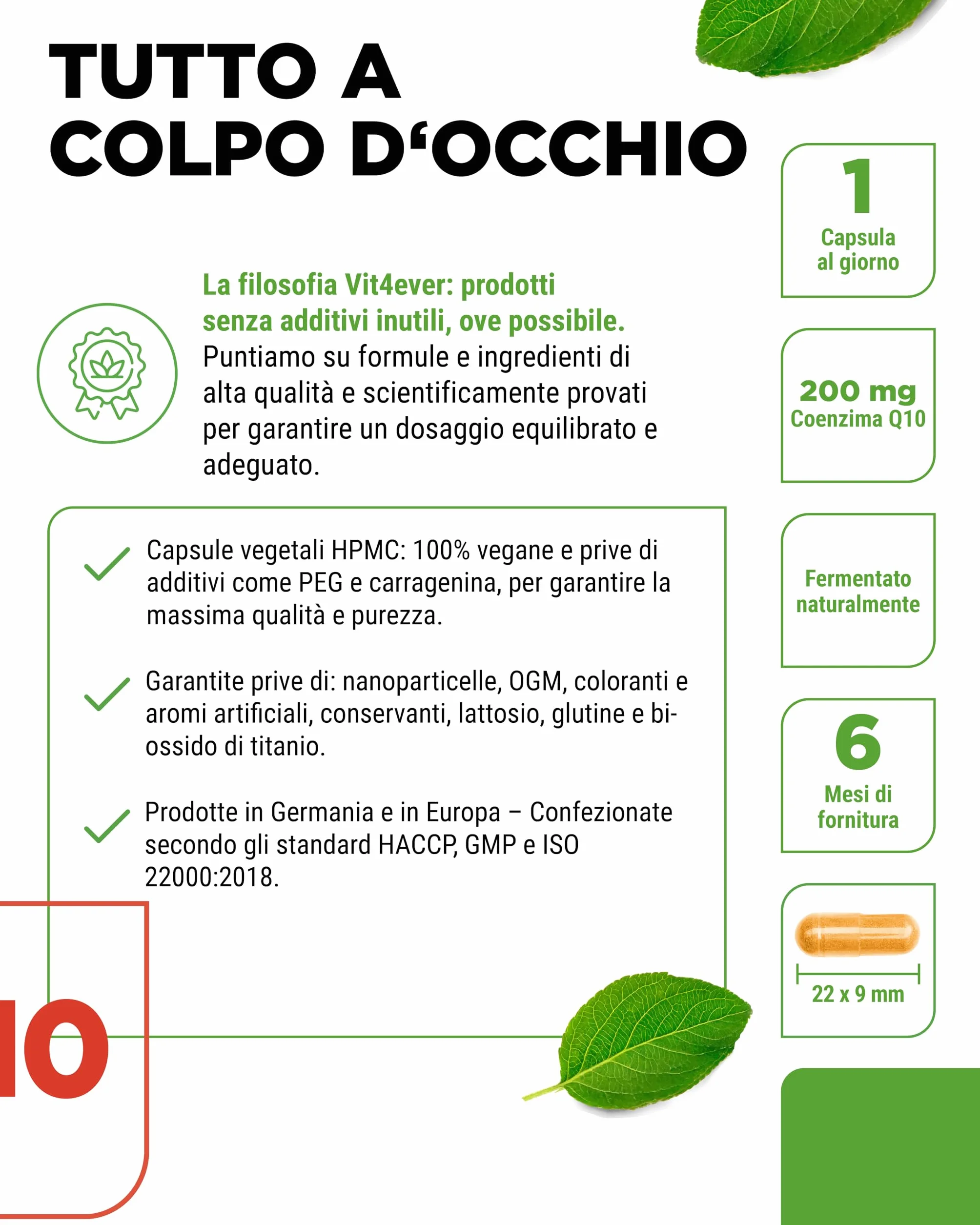 Coenzima Q10 con 200 mg per capsula - 180 capsule vegane - scorta per 6 mesi - Q10 di alta qualità - alto dosaggio, senza additivi inutili