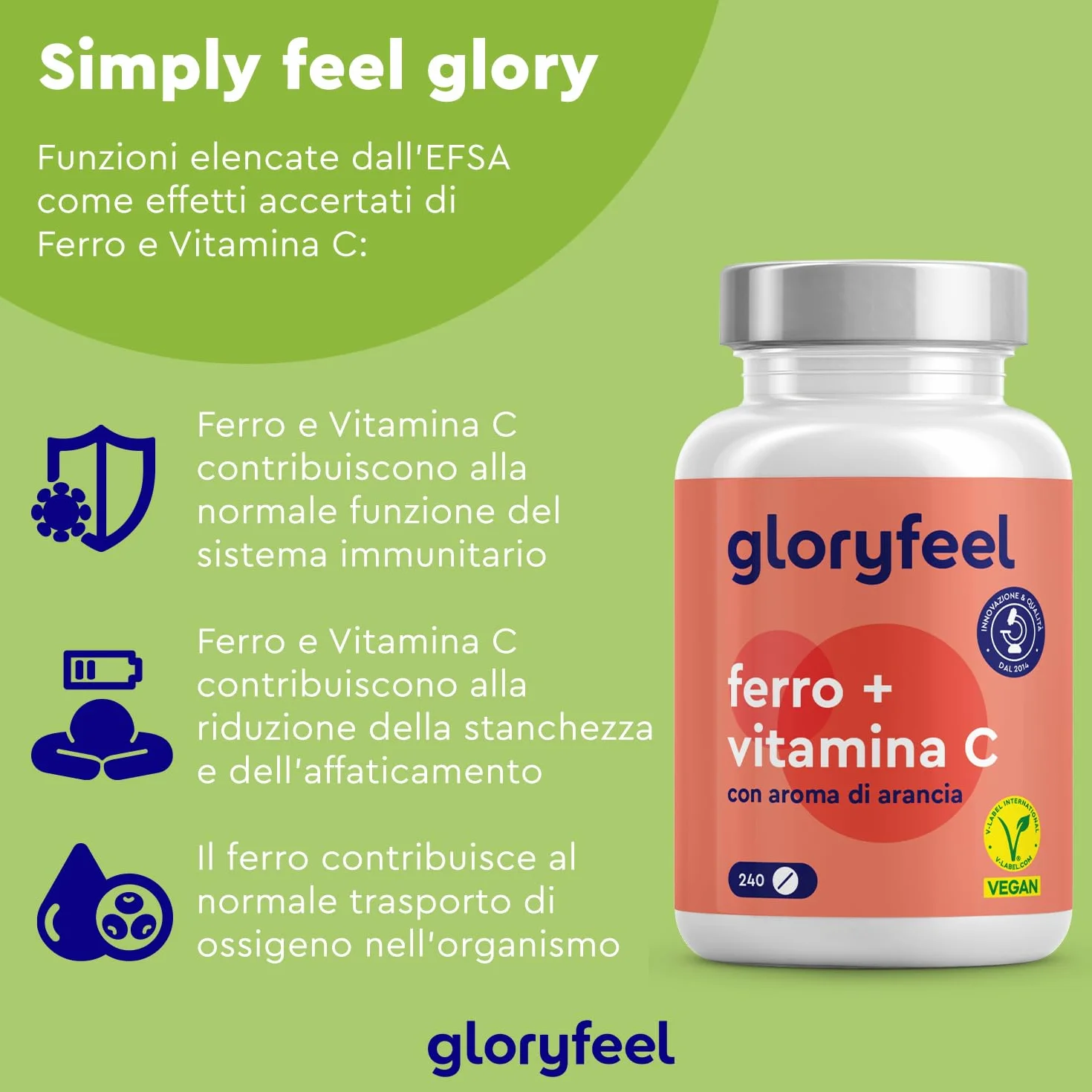 Ferro Integratore 20mg + Vitamina C, 240 Compresse, Eletto PRODOTTO DELL'ANNO 2025, Ferro Integratore per Anemia, Mestruazioni e Stanchezza Fisica, Alta Biodisponibilità, Ricostituente Sangue, Vegan