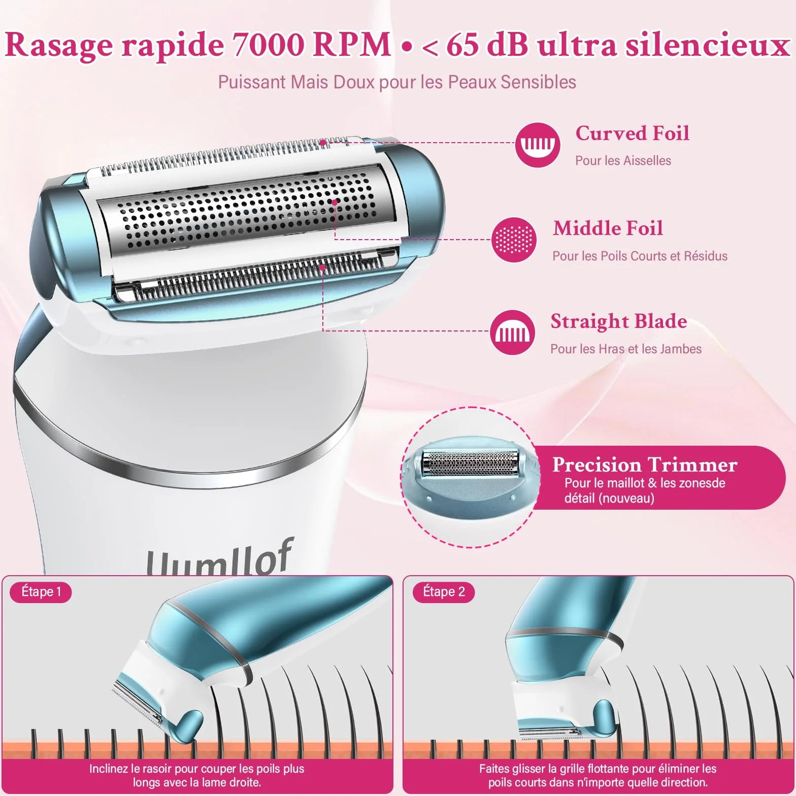 Rasoio Elettrico Donna 2 in 1, Rasoio Intimo Donna e Trimmer Bikini IPX7 Impermeabile, Trimmer Intima con Display LED per Gambe, Ascelle e Zona Intima con Custodia da Viaggio