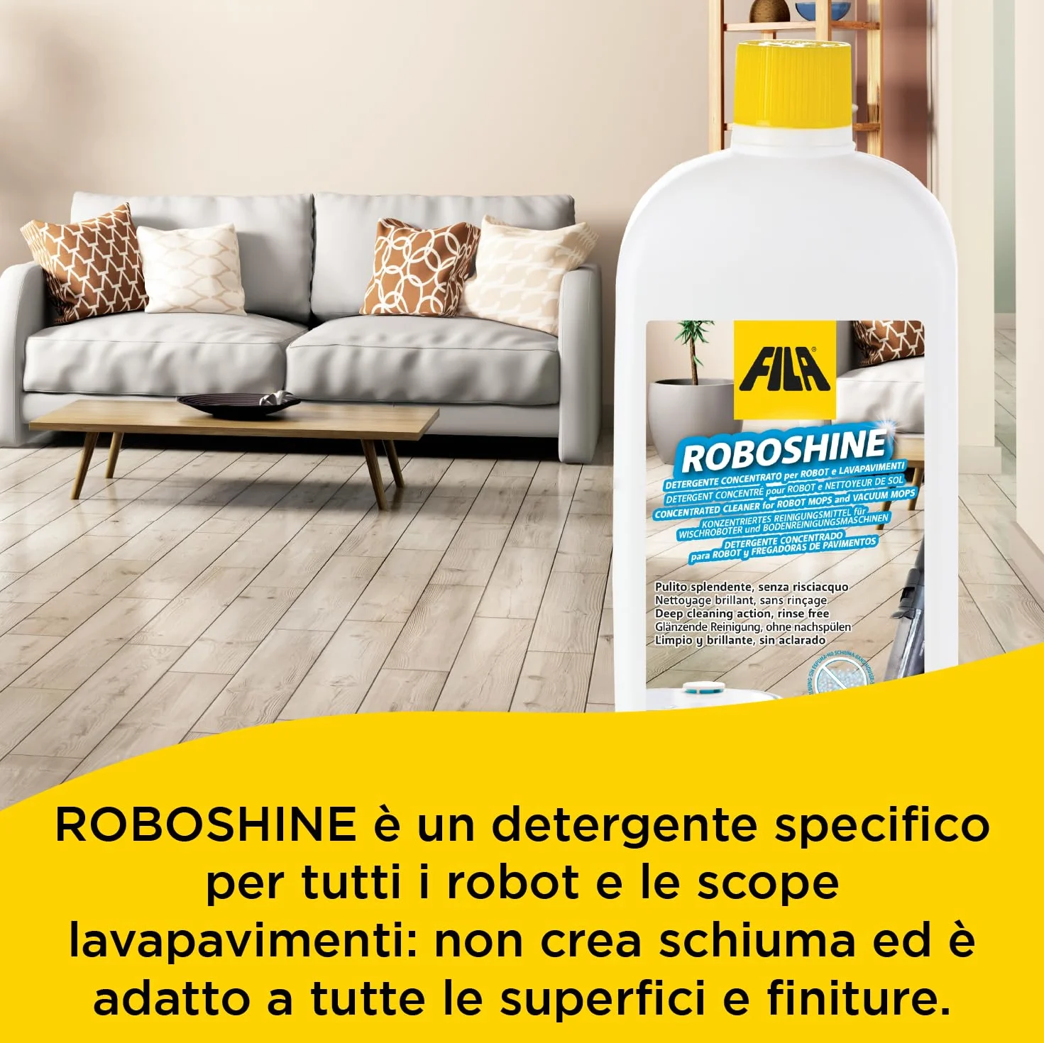Fila ROBOSHINE Detergente per Robot Aspirapolvere Lavapavimenti 1L