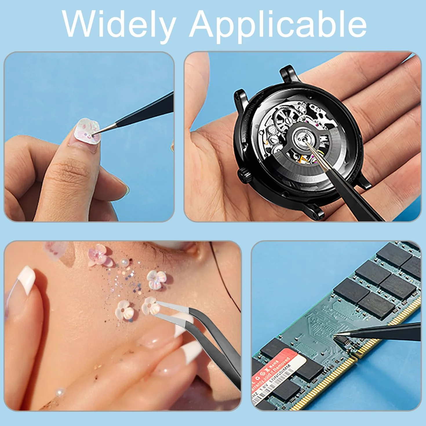 2 Pezzi Pinzetta, Pinzetta Extension Ciglia, Pinzette Diritto e Curvo Tip Pinza, per Estensioni Ciglia, DIY (Nero)