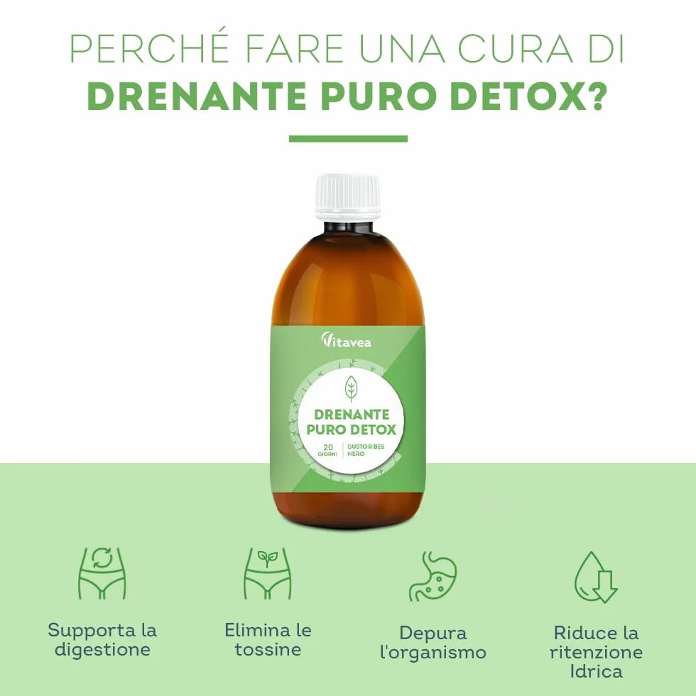 Vitavea Drenante Detox Forte Diuretico 500 ml con Tarassaco e Bardana - Controllo Peso 8 Piante Naturali