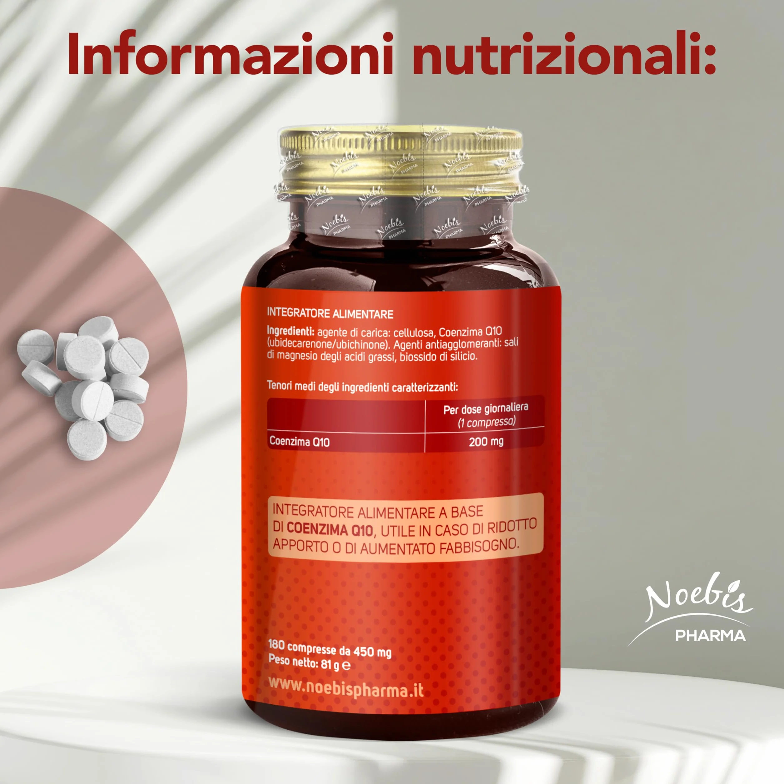 Coenzima Q10 200 mg Noebis Pharma – Alto Grado di Purezza – 180 Compresse – Integratore Q10, Vitalità ed Energia Cellulare – Supporto al Benessere – Made in Italy