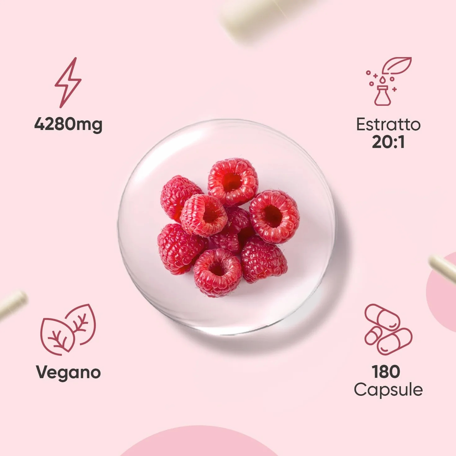 Chetoni Esogeni Plus 4280mg 180 Capsule Vegane, Estratto 20:1 Chetoni di Lampone Complex con Vitamina C, Aceto di Mele, Te Verde, Acai, Caffeina Anidra, Senza Glutine, OGM, UK